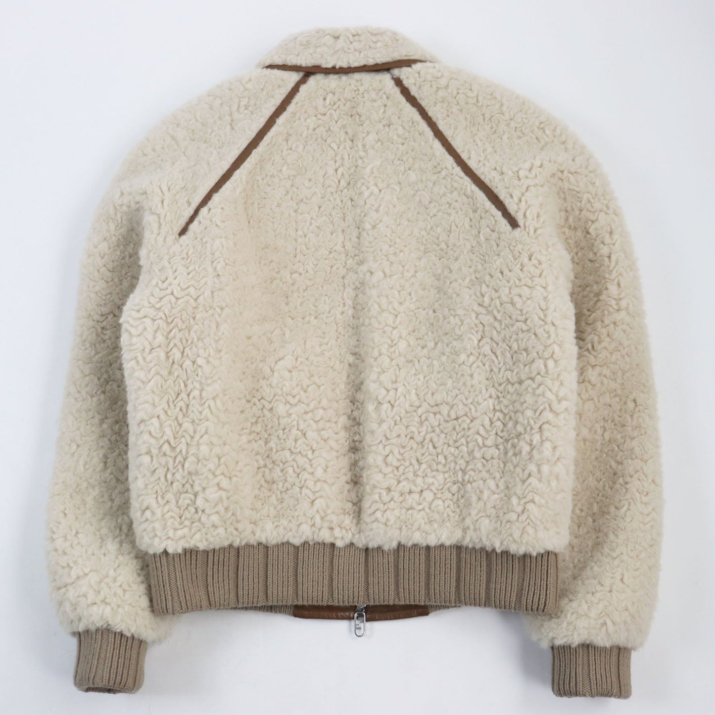 Fendi Blouson Outer Wool Outer Alpaca Part Part Wool Leather Brown Beige Travel Bag