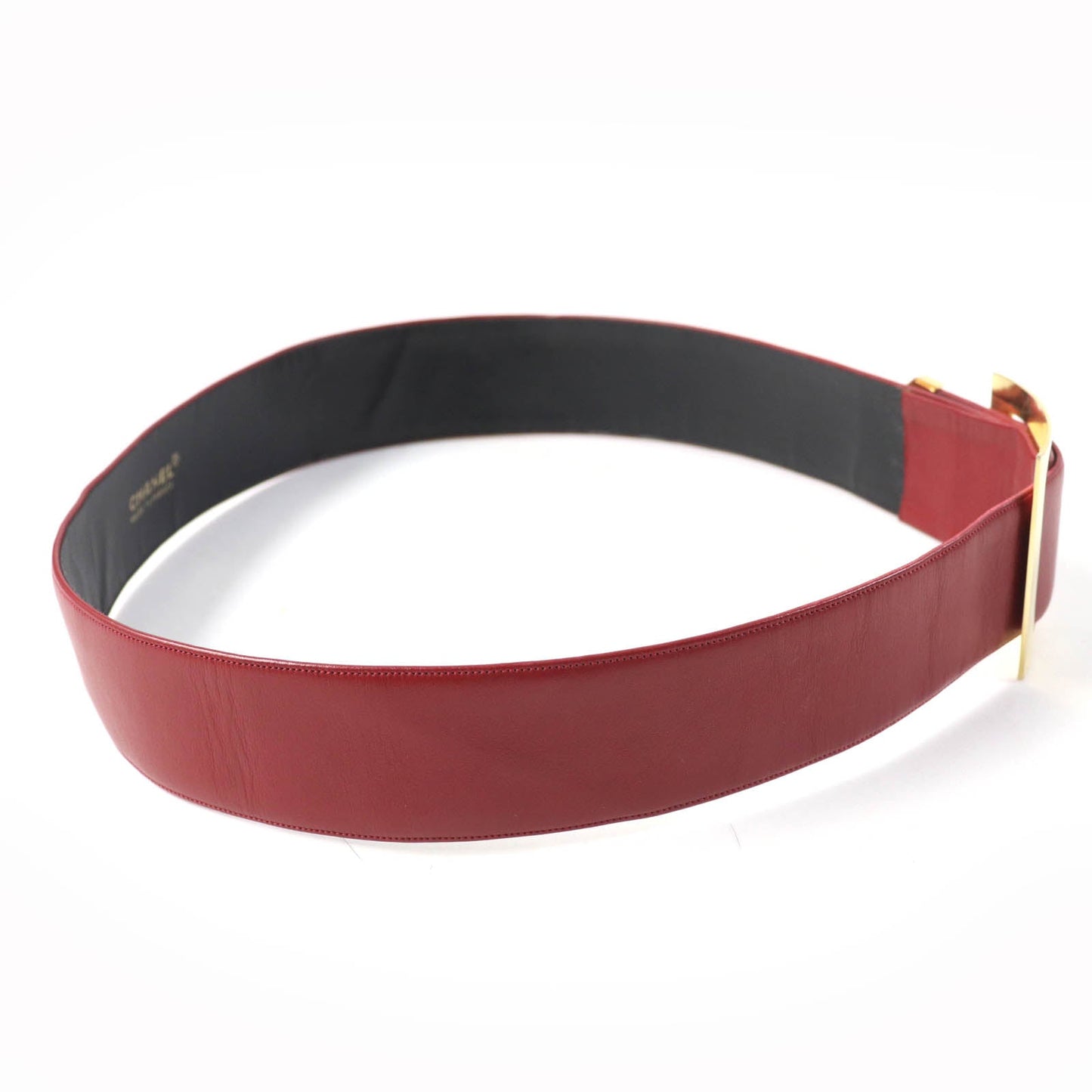 CHANEL Leather Belt Red Gold Women