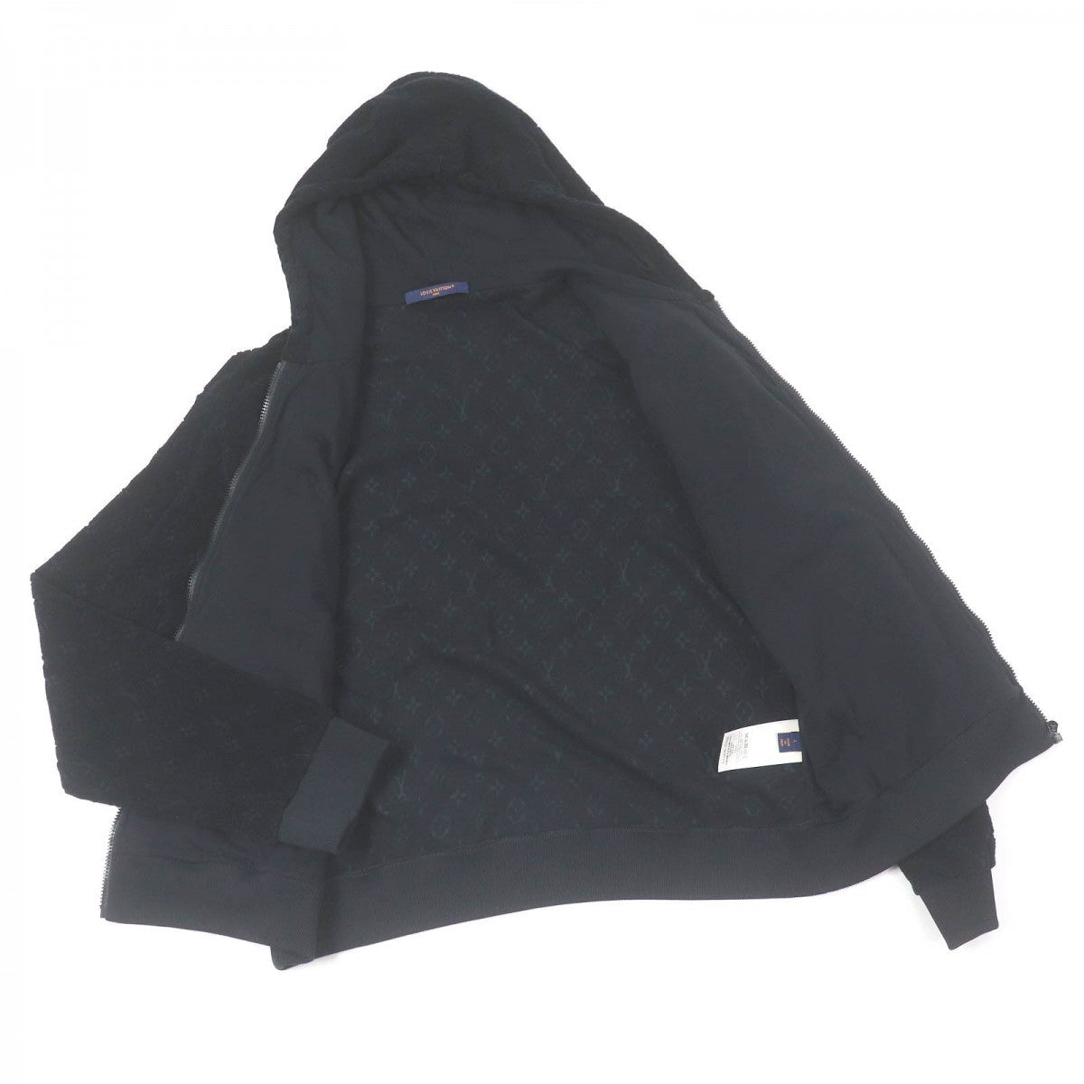 Louis Vuitton Hoodie 1ABJ63 y Zip Through Monogram Nylon Cotton Black Apparel
