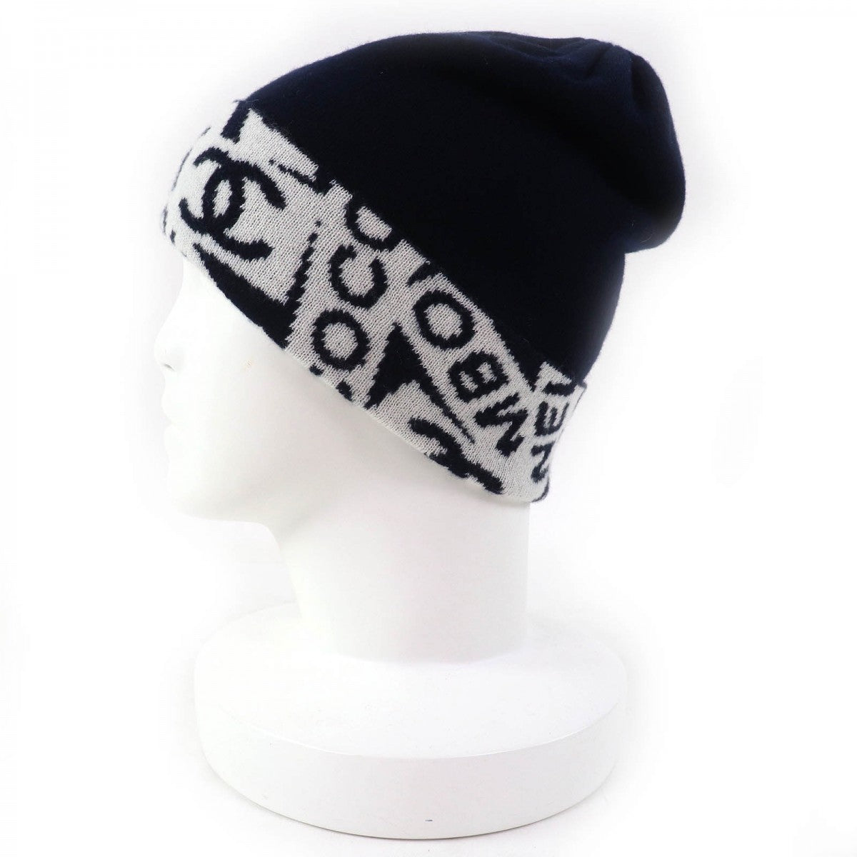 Chanel Knit cap cashmere Navy White Hat