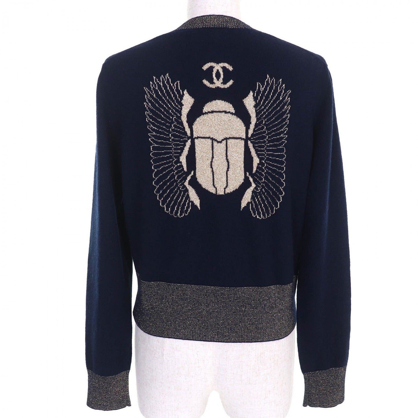 Chanel cardigan cashmere Navy 38 Gold Handbag