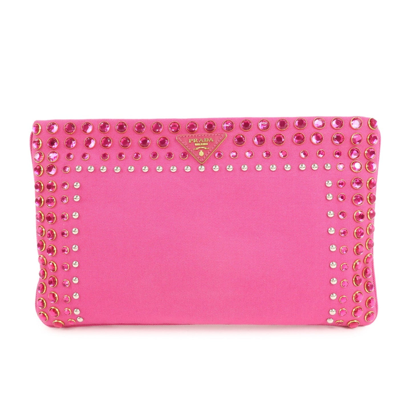 Prada Clutch Bag Bijoux Studded d Canvas Pink