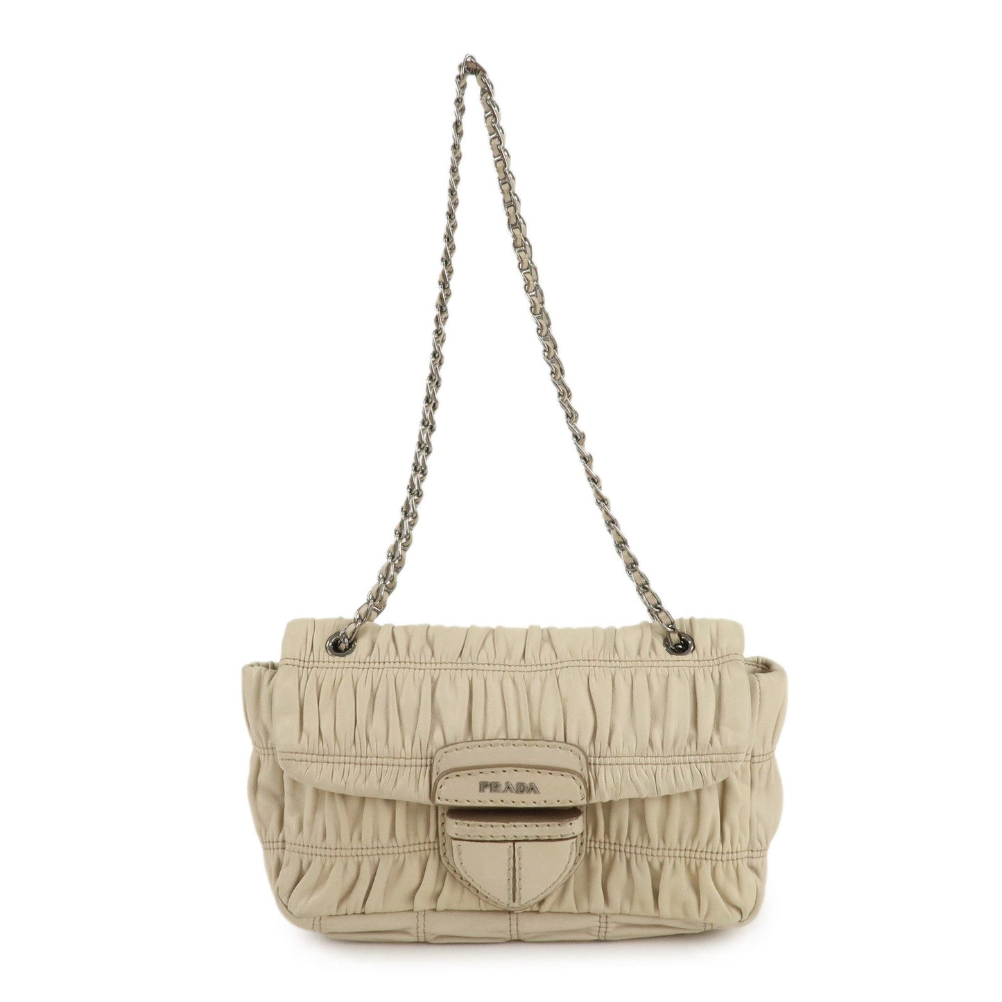 Prada Shoulder Bag Gathered Ivory d Leather Chain