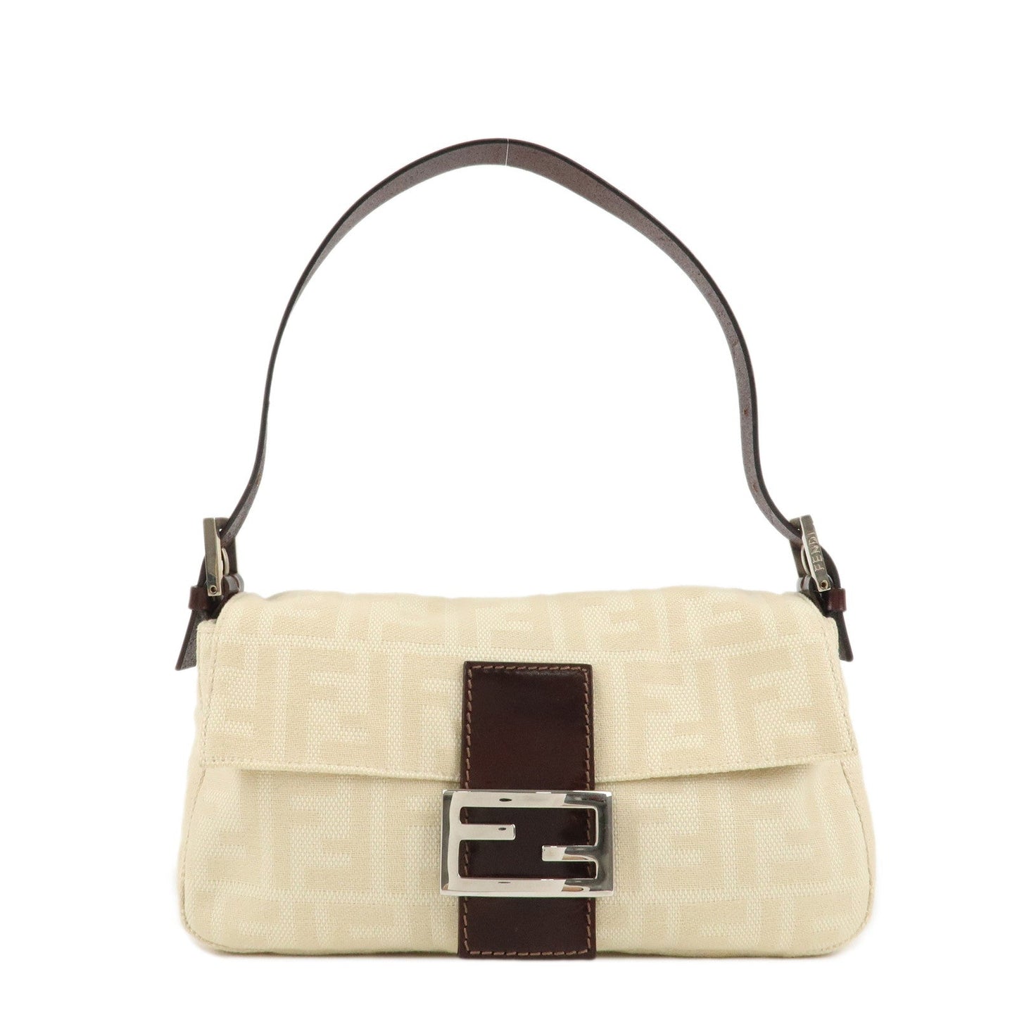 Fendi Shoulder Bag Mamma Baguette Zucca d Leather Canvas Beige