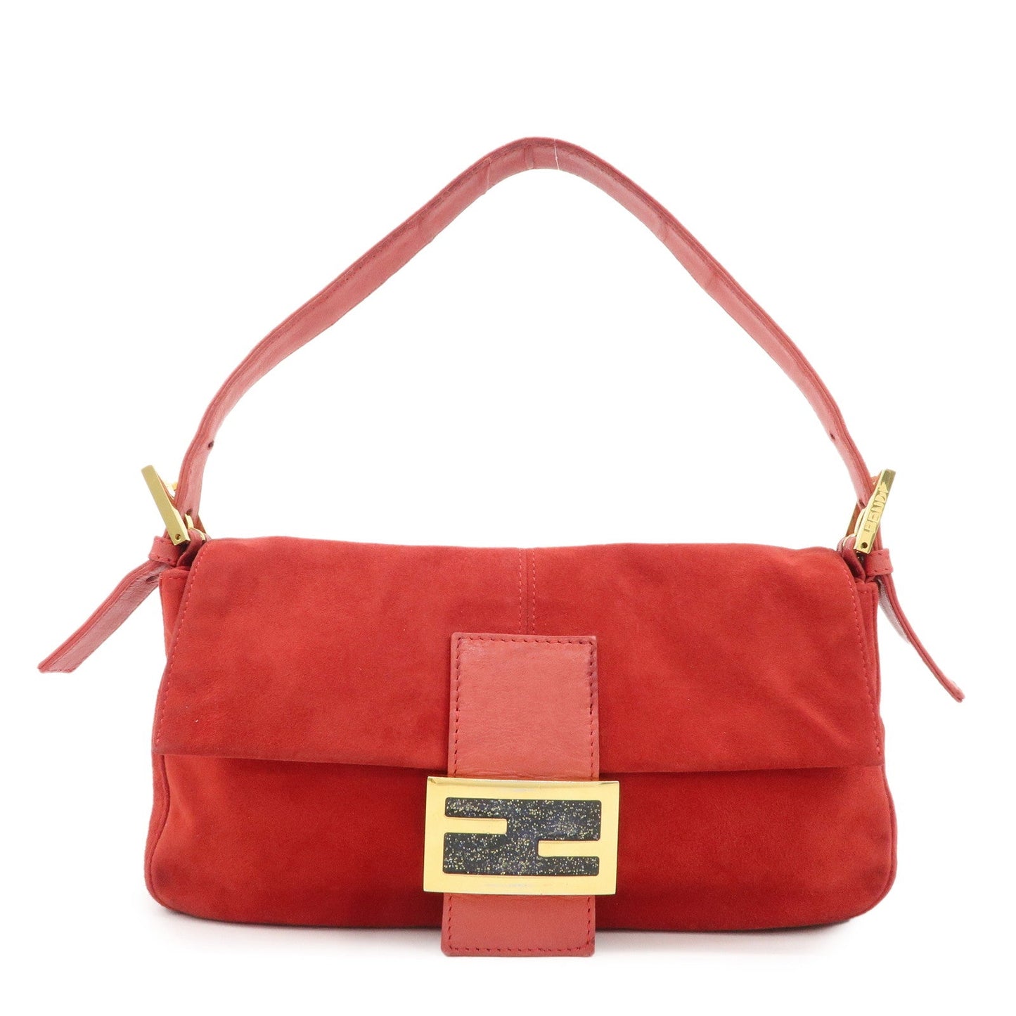 Fendi Shoulder Bag Mamma Baguette d Leather Suede Red