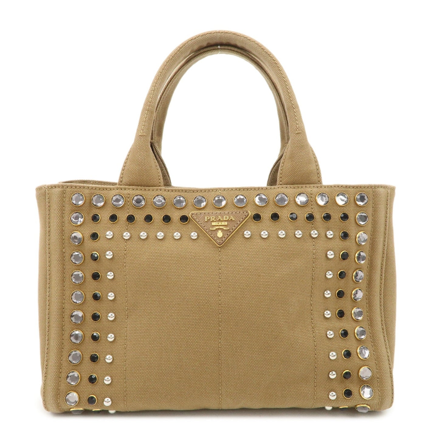 Prada Tote Bag Canapa Bijou Studs 2Way Hand d Canvas Brown Logo