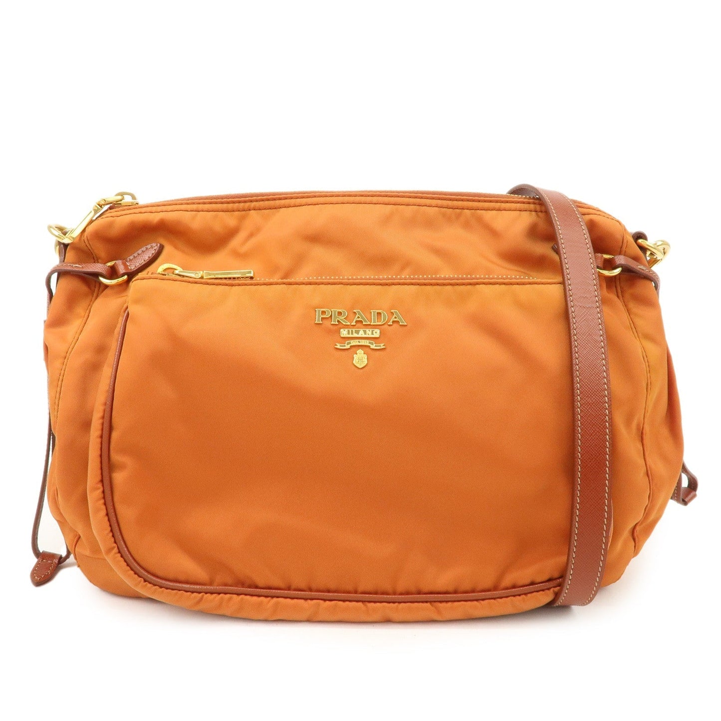 Prada Shoulder Bag Hardware d Leather Nylon Gold