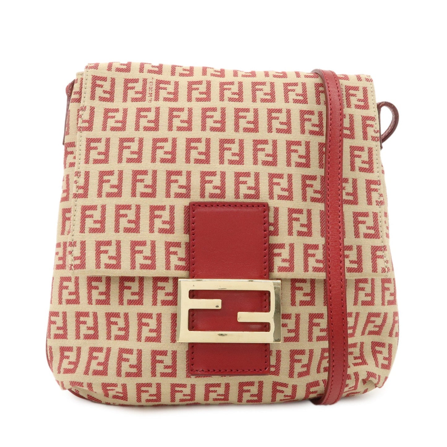 Fendi Shoulder Bag Zucchino d Leather Canvas Beige