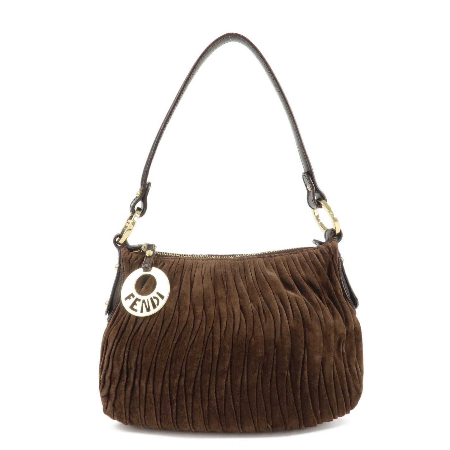 Fendi Shoulder Bag Gathered Dark d Leather Suede Brown