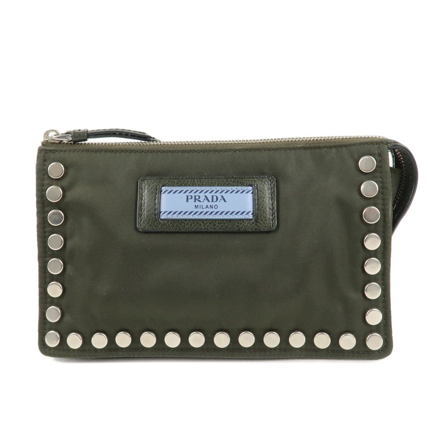 Prada Travel Bag Tessuto Travel Pouch Studs Military HDW Silver