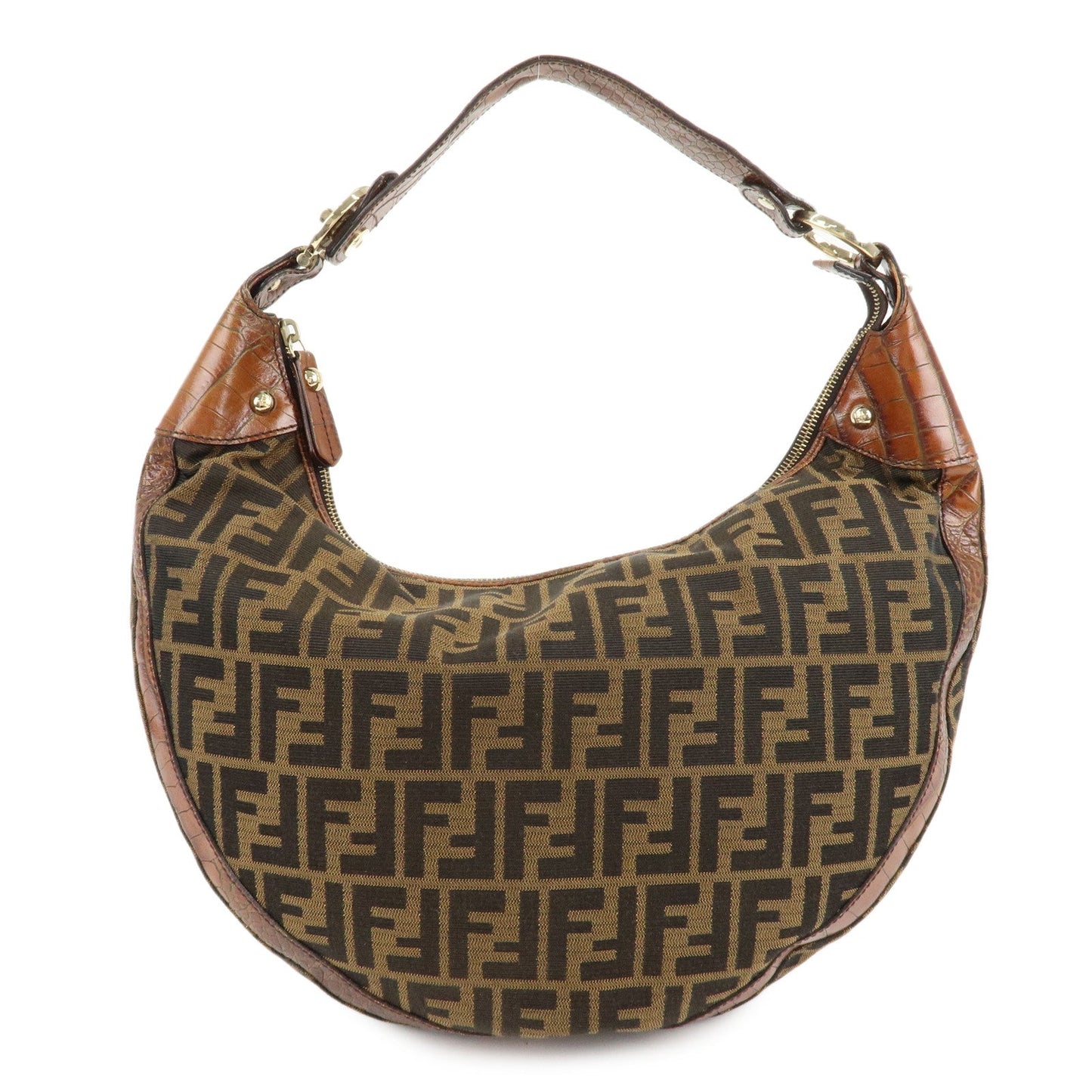 Fendi Shoulder Bag Zucca d Leather Canvas Brown