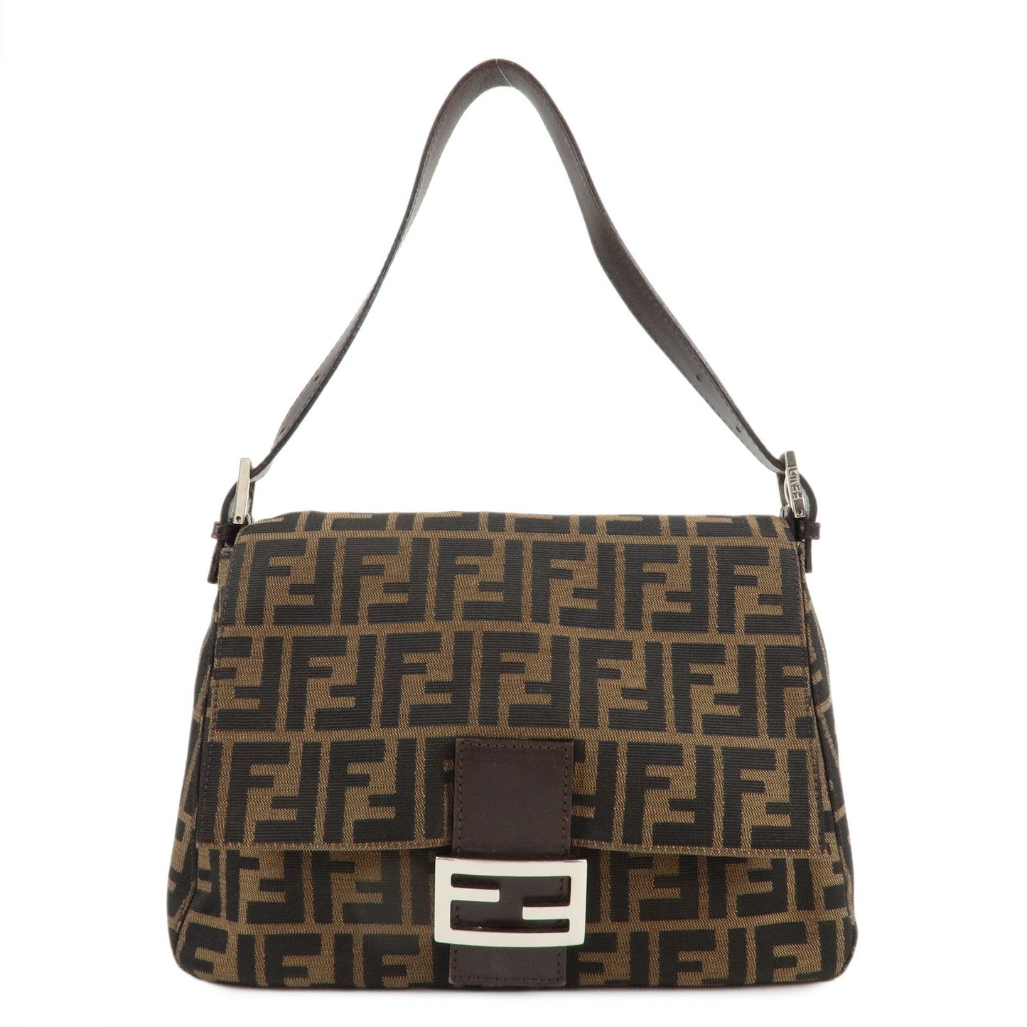 Fendi Shoulder Bag Mamma Baguette Zucca d Leather Canvas Black