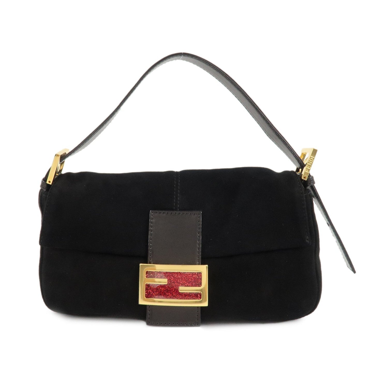 Fendi Shoulder Bag Mamma Baguette d Leather Suede Black