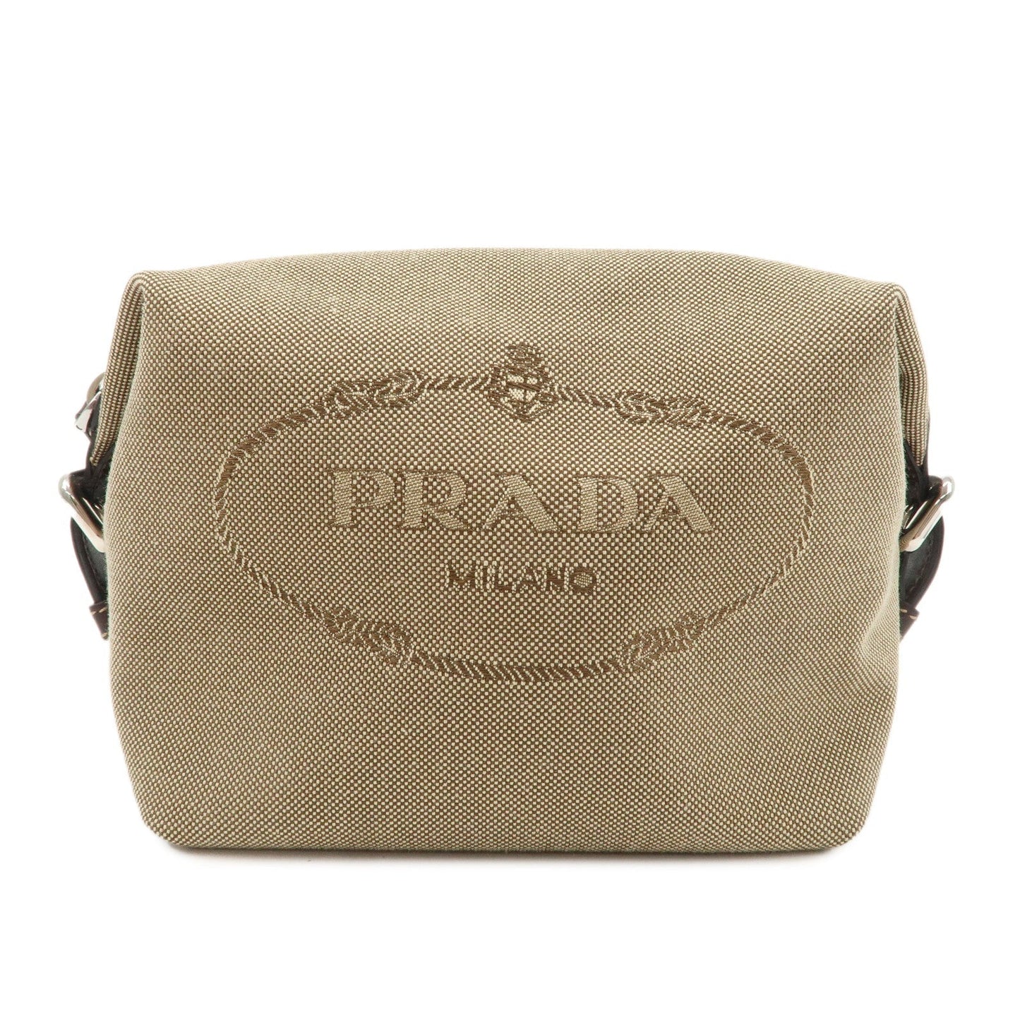 Prada Jacquard Pouch d Leather Brown Beige Handbag