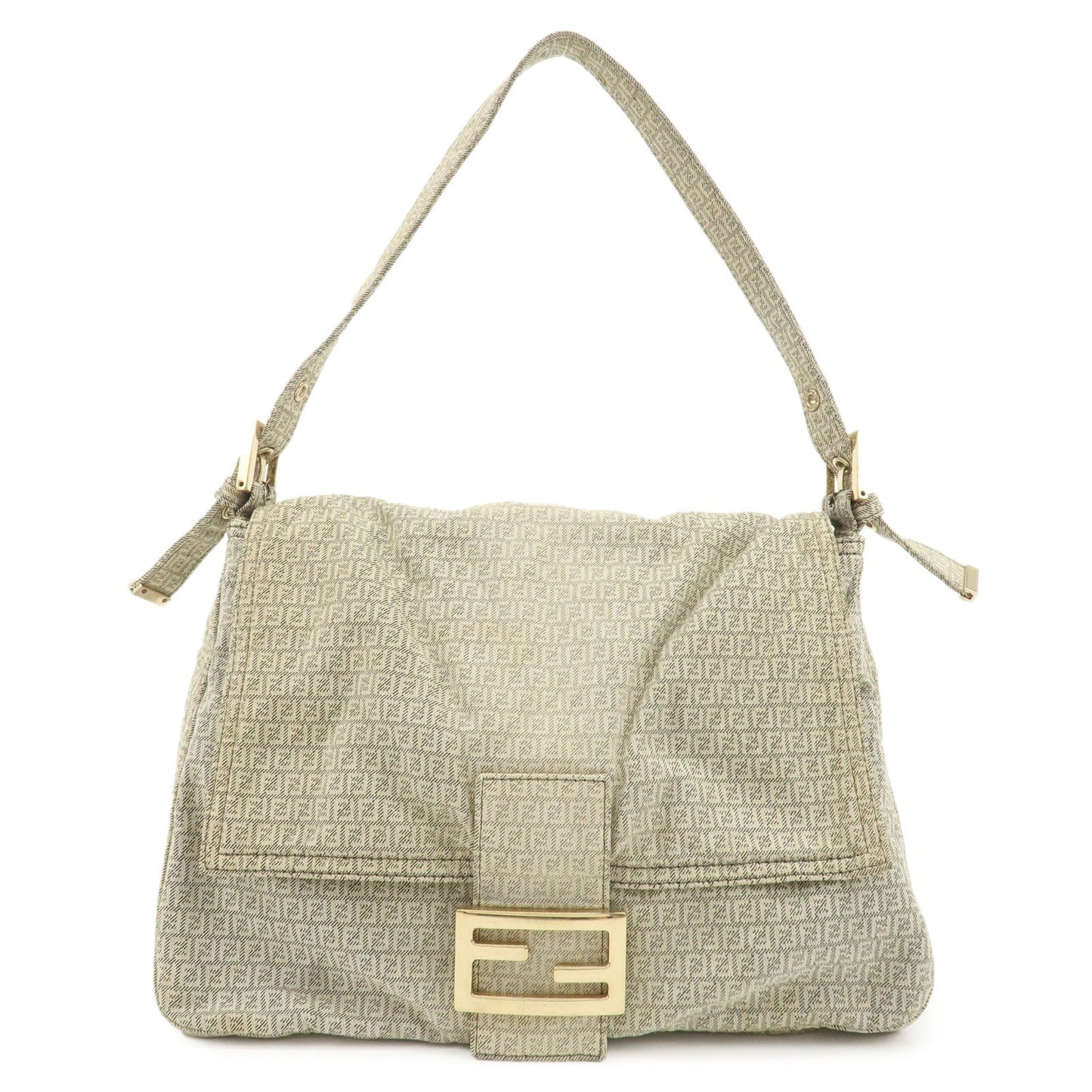 Fendi Shoulder Bag Mamma Baguette FF d Canvas Gray Micro