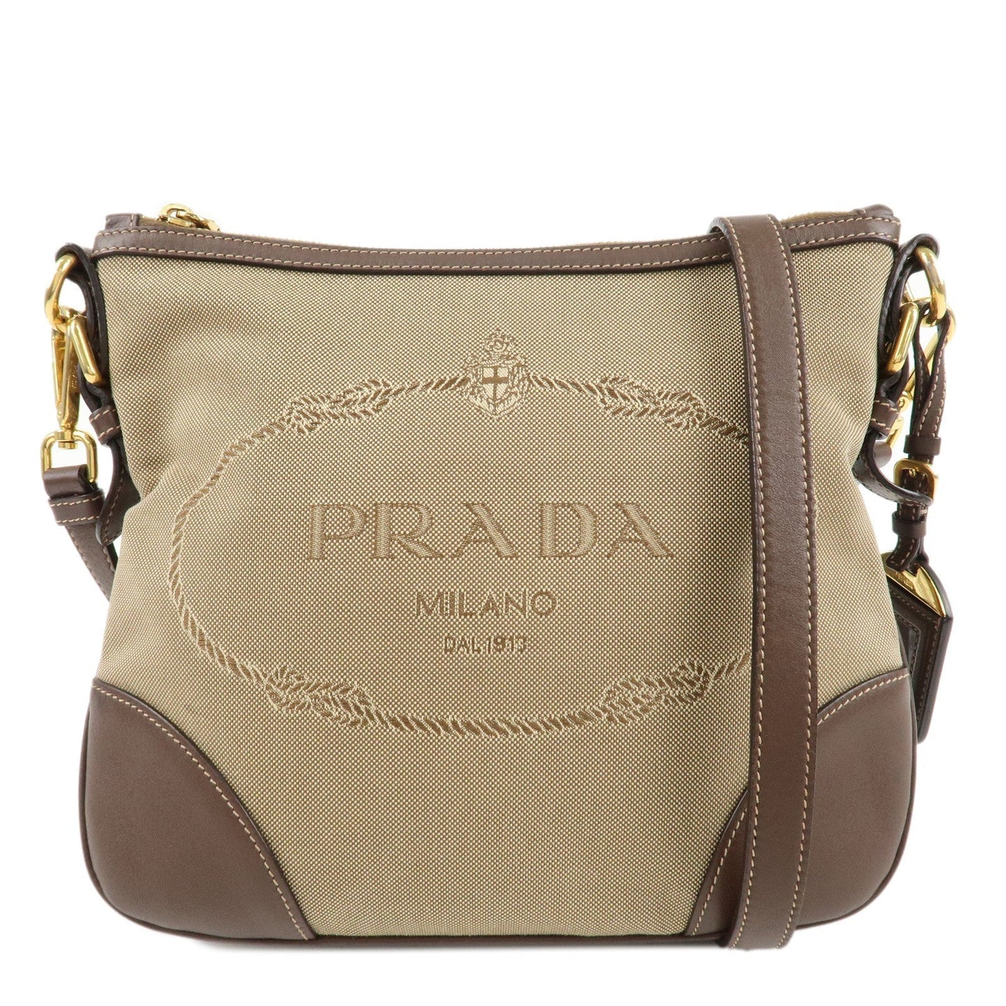 Prada Crossbody Bag Jacquard Shoulder d Leather Brown Beige Shoulder Bag