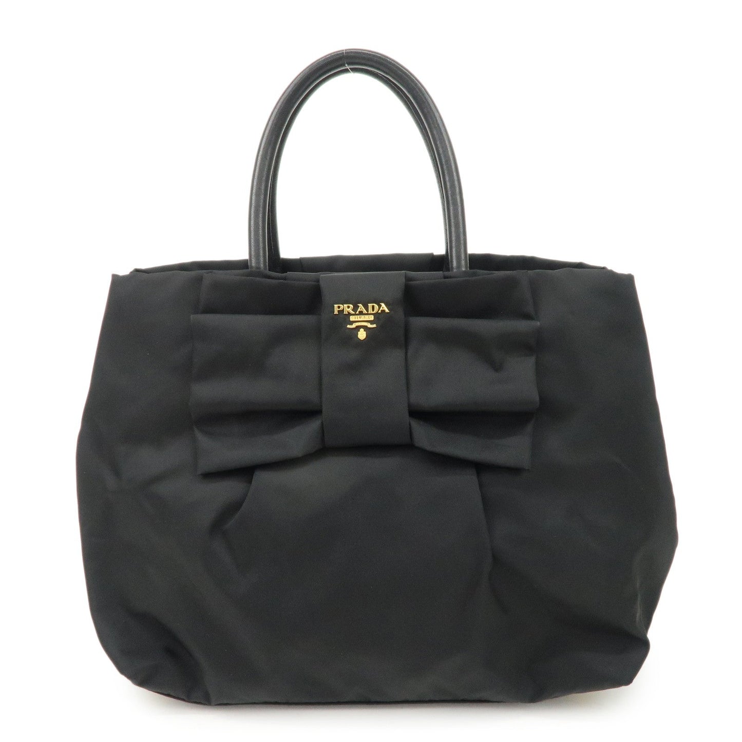 Prada Tote Bag Ribbon Hand Bag d 2 Leather Nylon Black