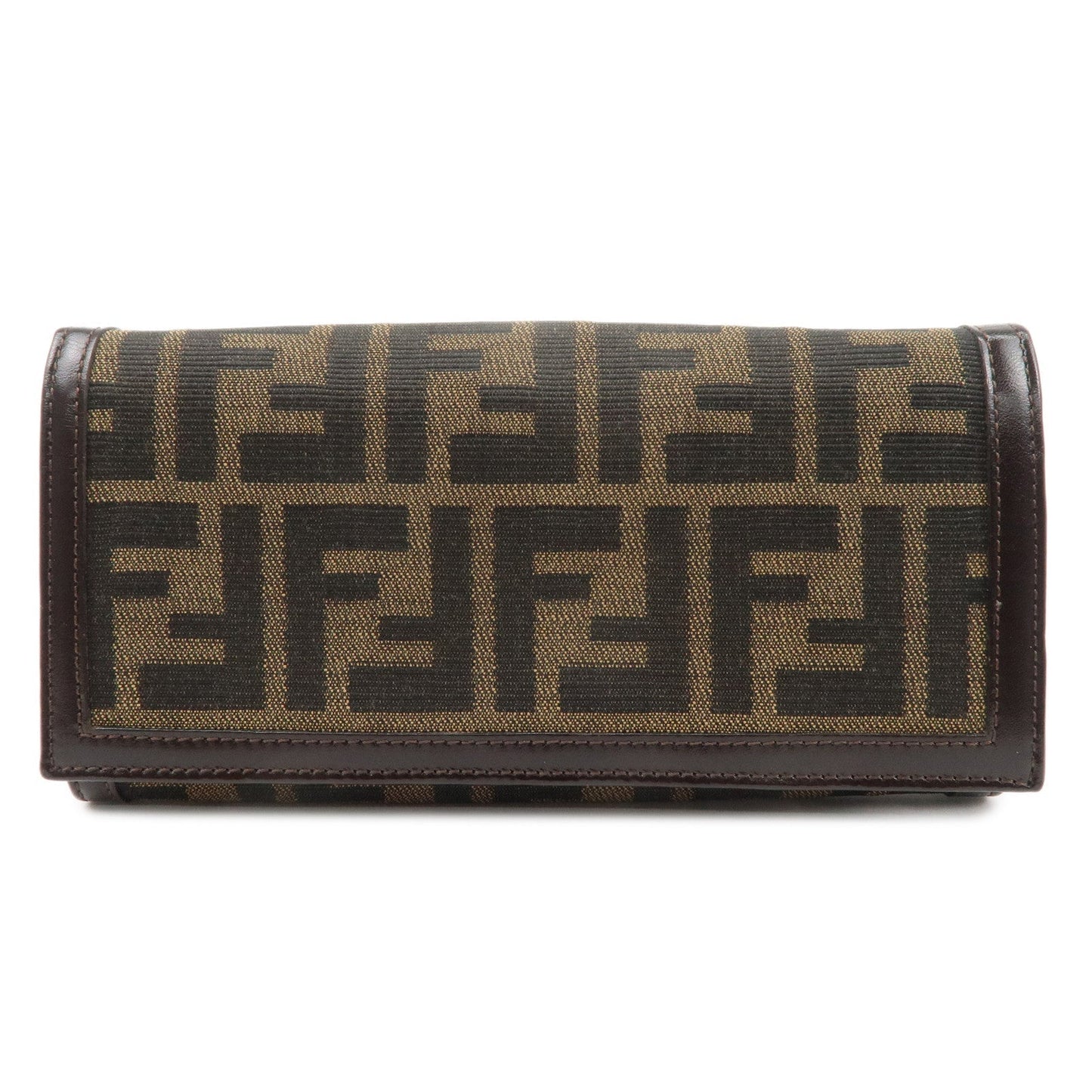 Fendi Zucca Print Long Wallet d Leather Canvas Brown Handbag