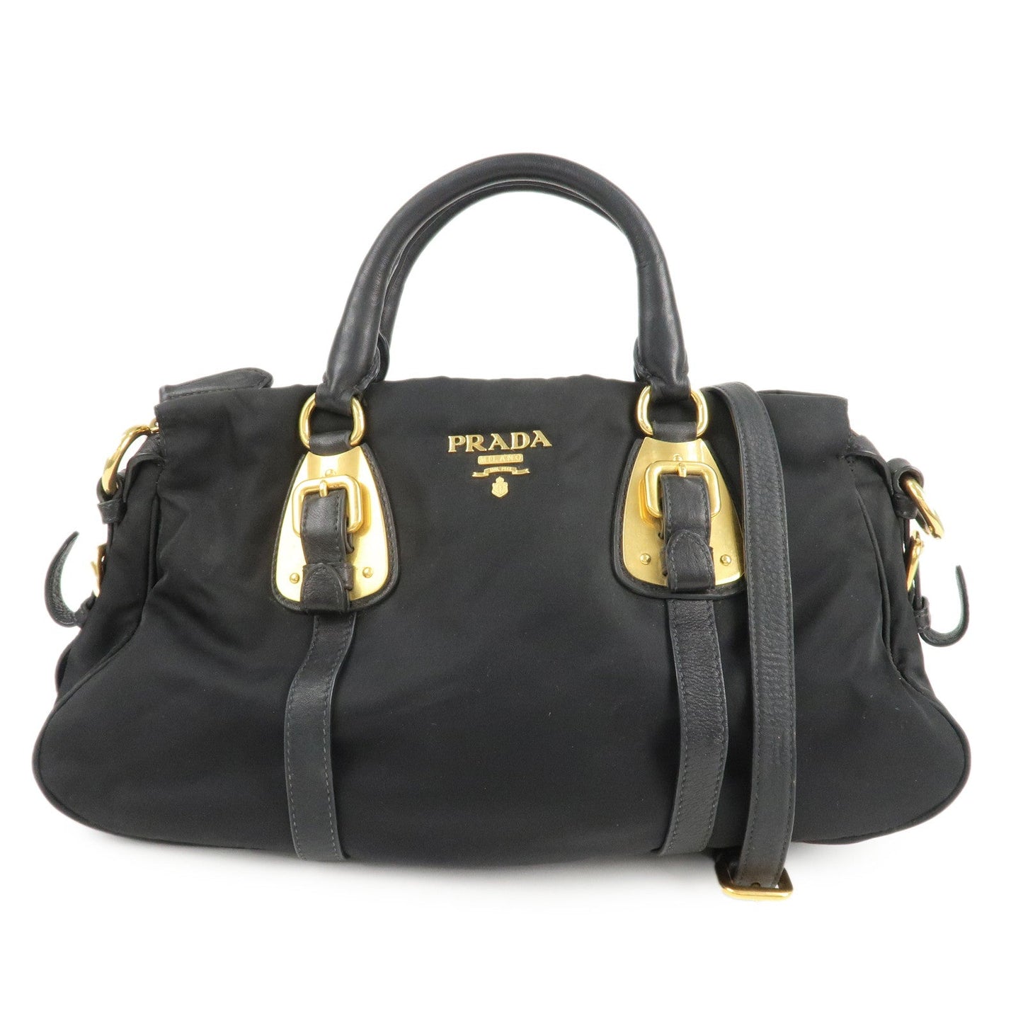 Prada Shoulder Bag 2Way HDW d Leather Nylon Black