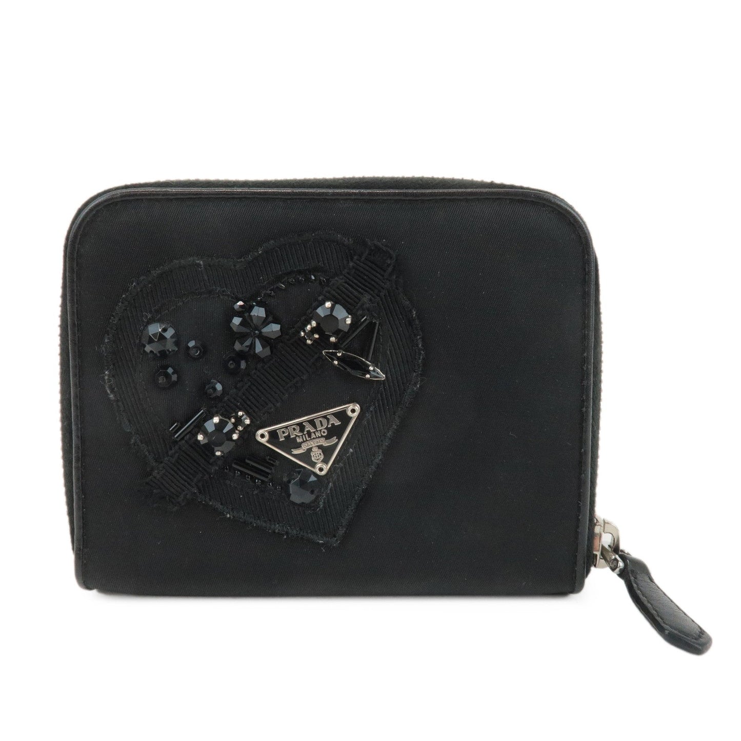 Prada Round Wallet Bijou d Leather Nylon Black Handbag