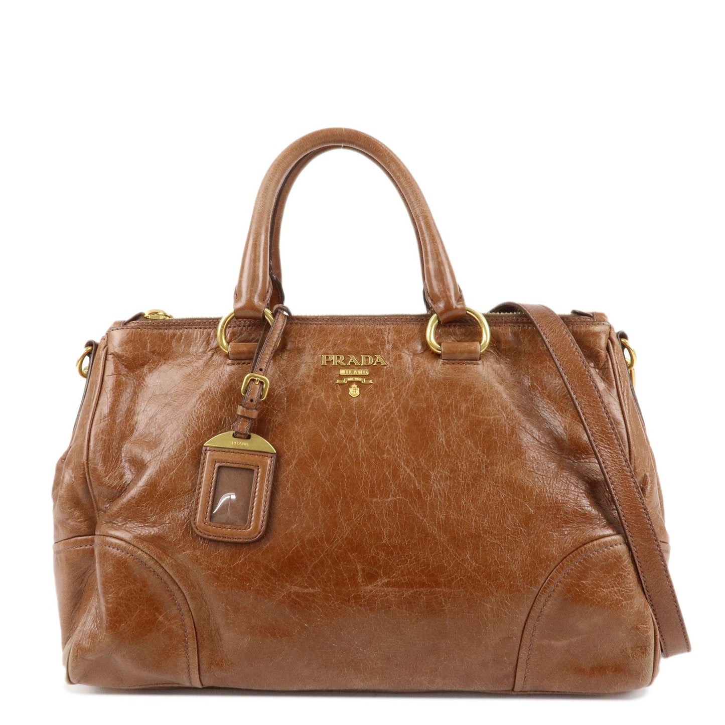 Prada Shoulder Bag 2Way Bag Hand Bag d Leather Brown