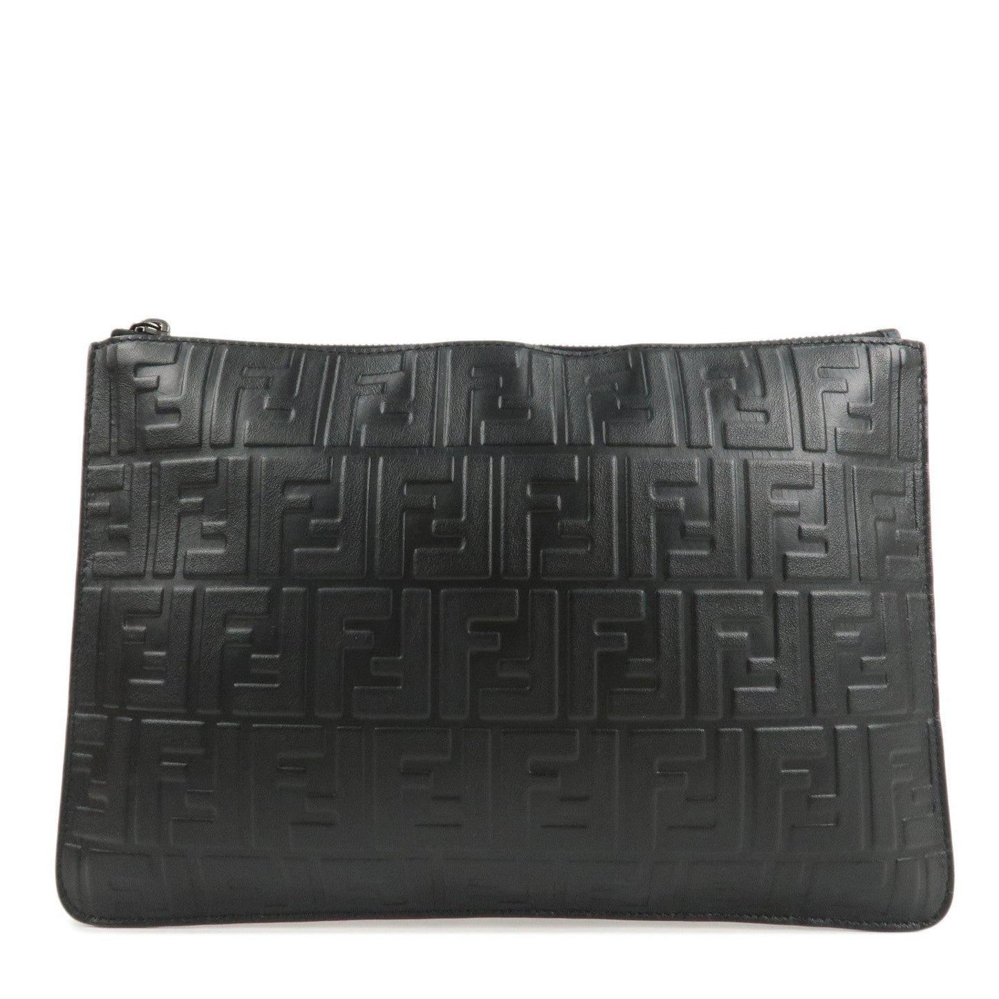 Fendi Clutch Bag Zucca Hand Bag d Leather Black