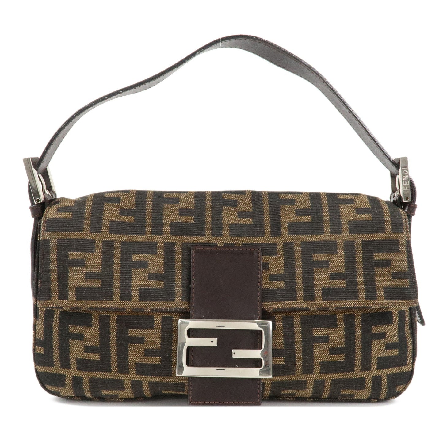Fendi Shoulder Bag Mamma Baguette Zucca d 6 Leather Canvas Black