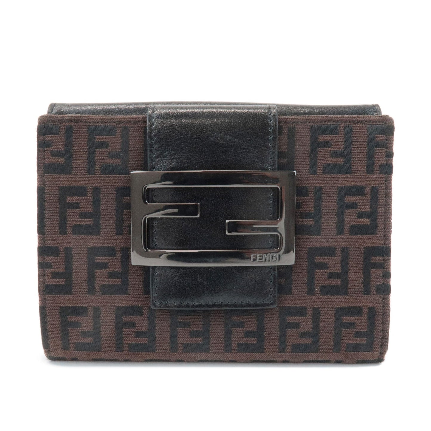 Fendi Zucca Double Hook Wallet d Leather Canvas Black Handbag