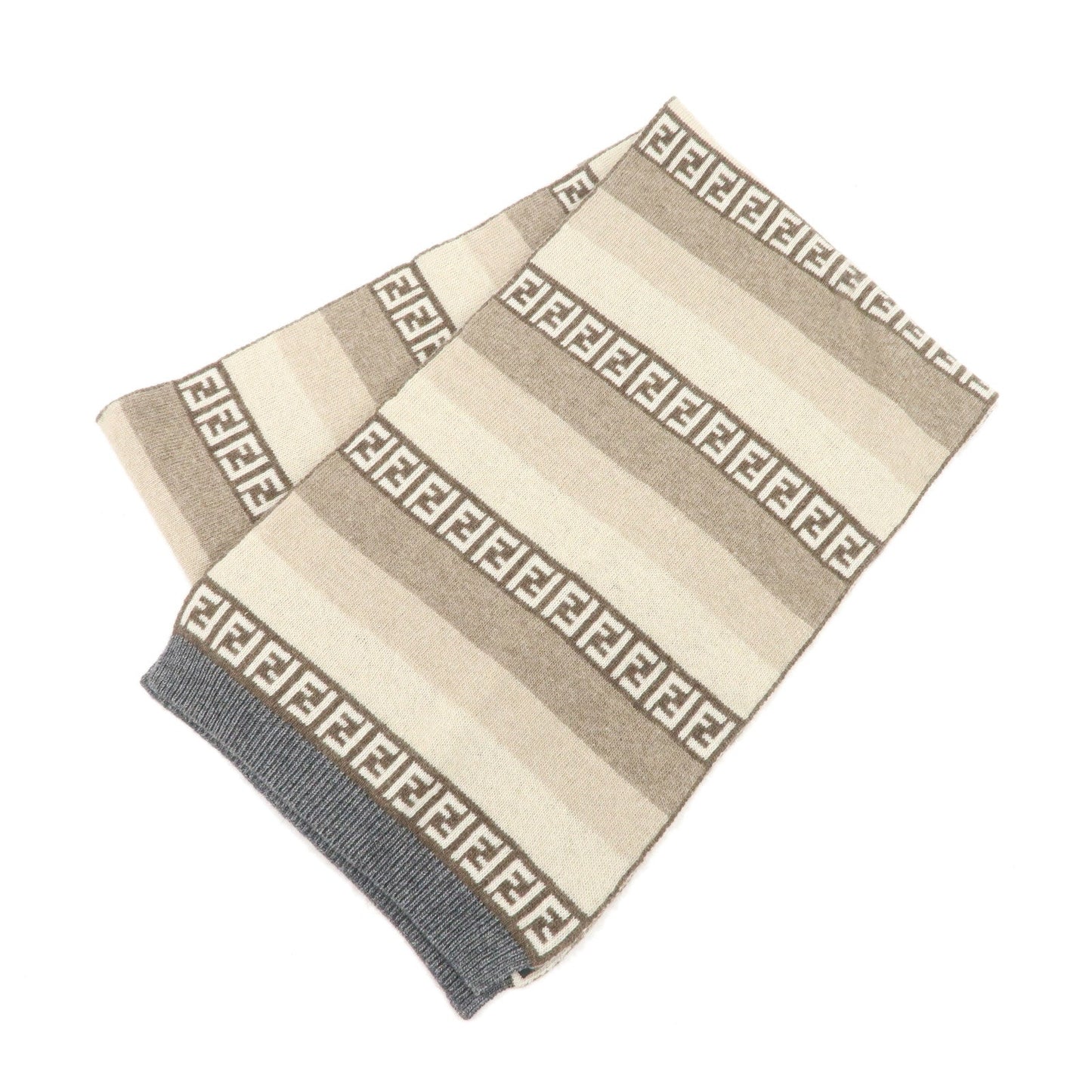 Fendi Zucca Wool Viscose Cashimere Scarf d Nylon Brown Beige