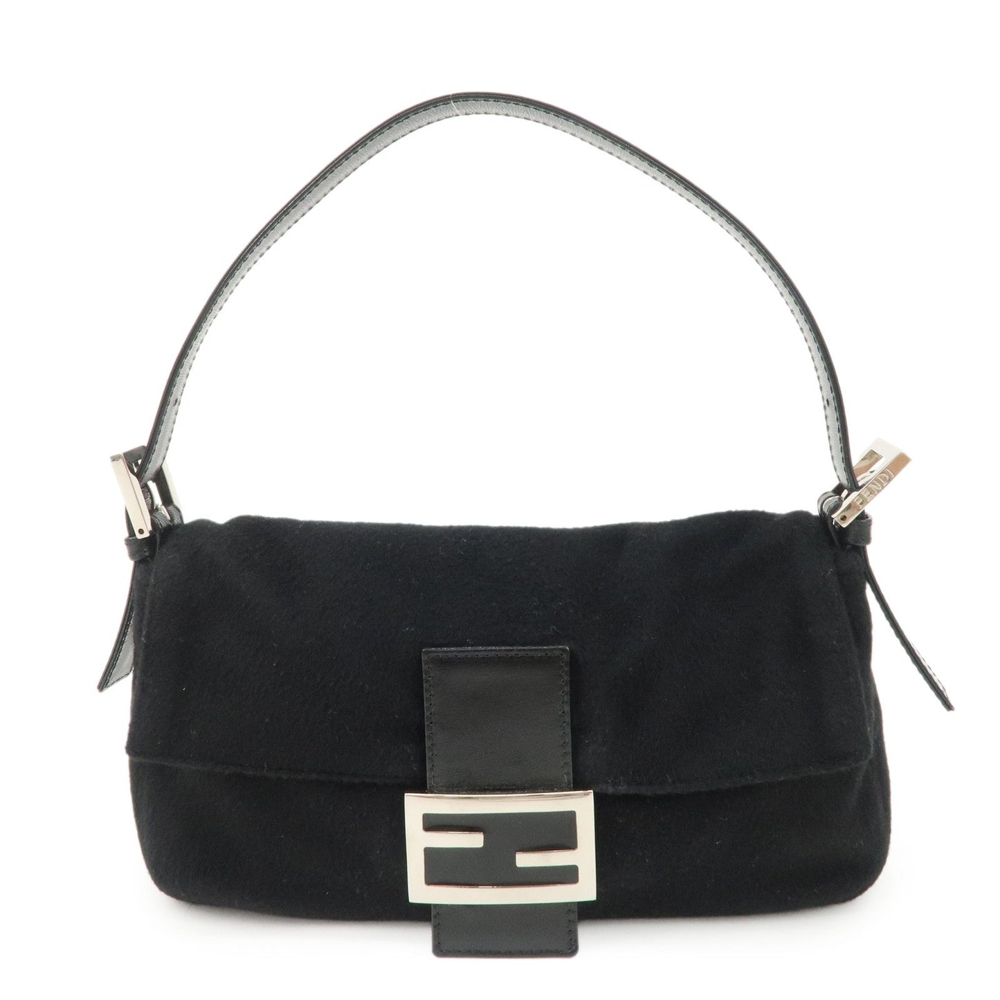 Fendi Shoulder Bag Mamma Baguette Cashmere d Leather Black