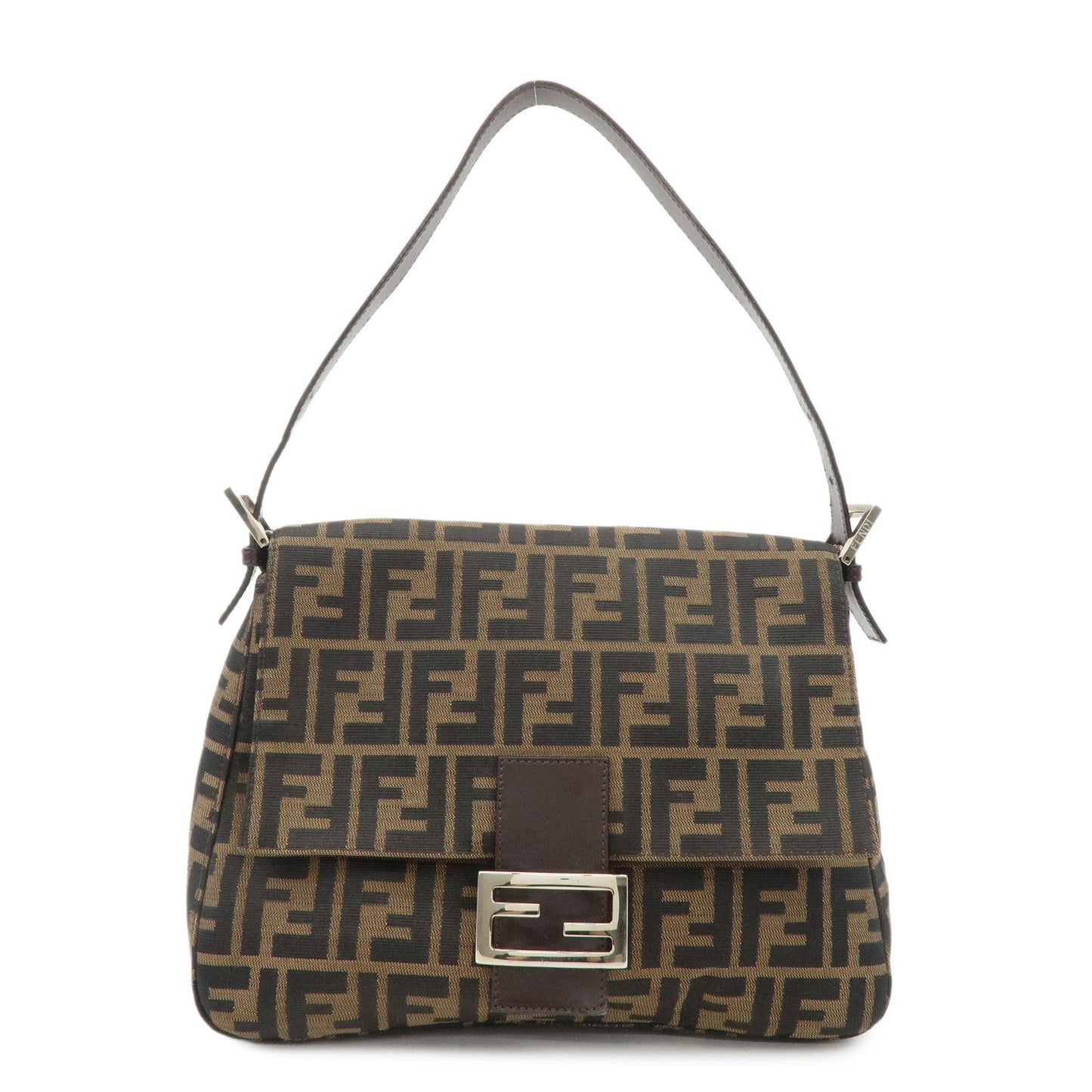 Fendi Shoulder Bag Mamma Baguette HDW d Leather Canvas Silver