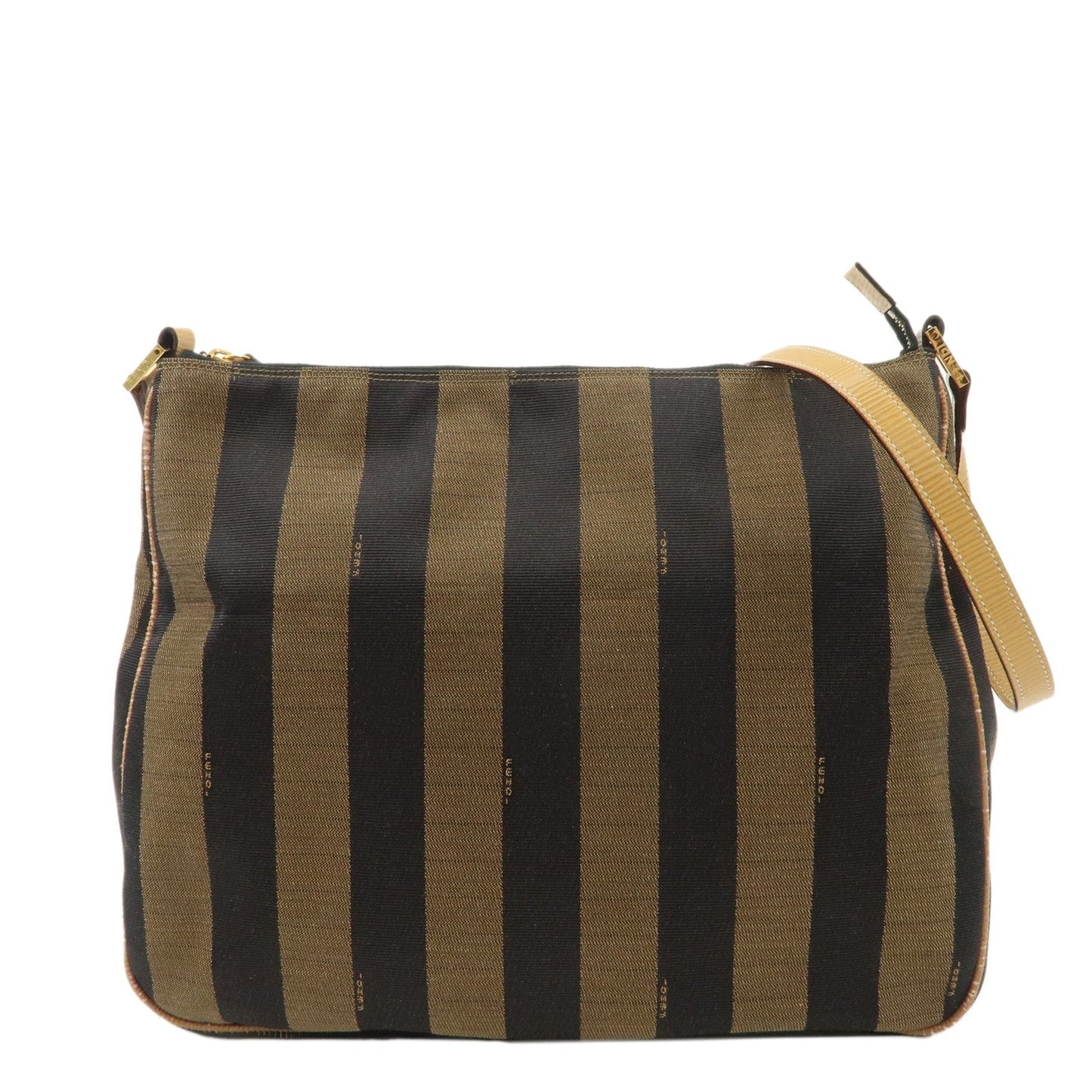 Fendi Shoulder Bag Pequin d Leather Canvas Black