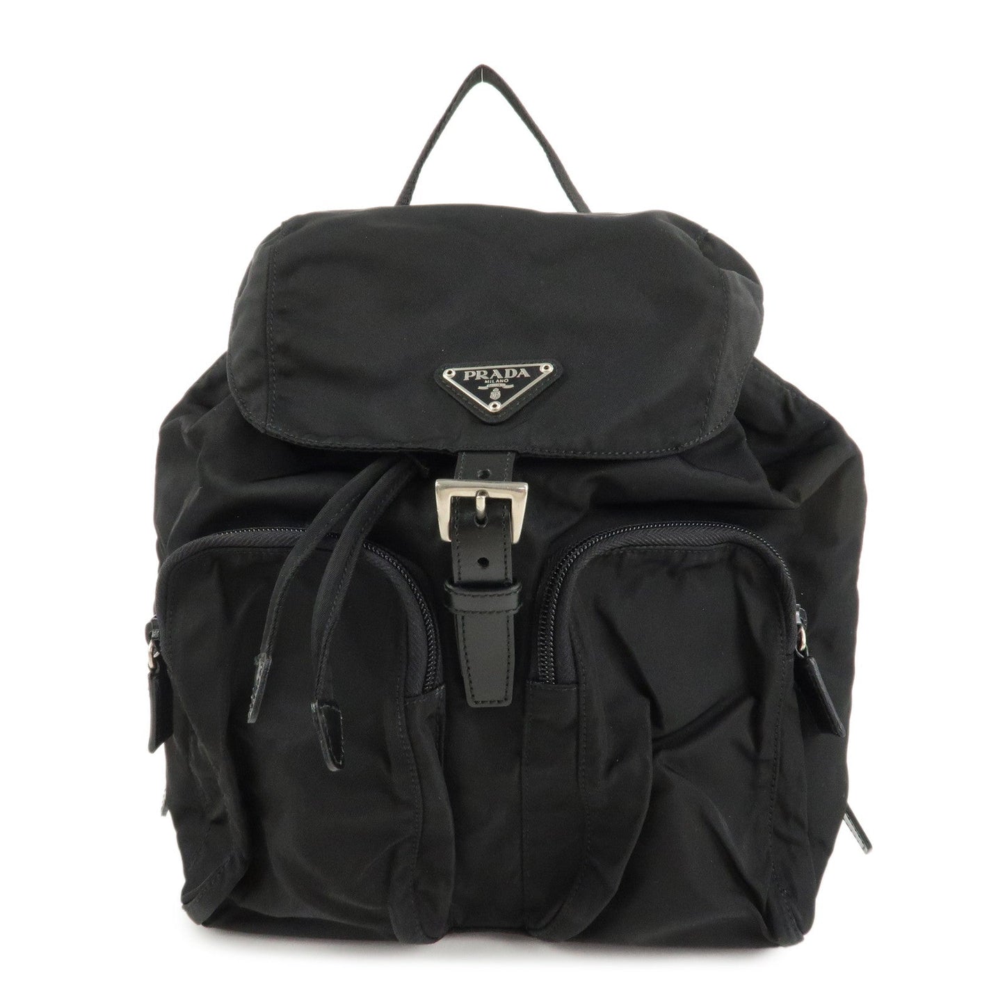 Prada Triangle Back Pack d Leather Nylon Black Handbag