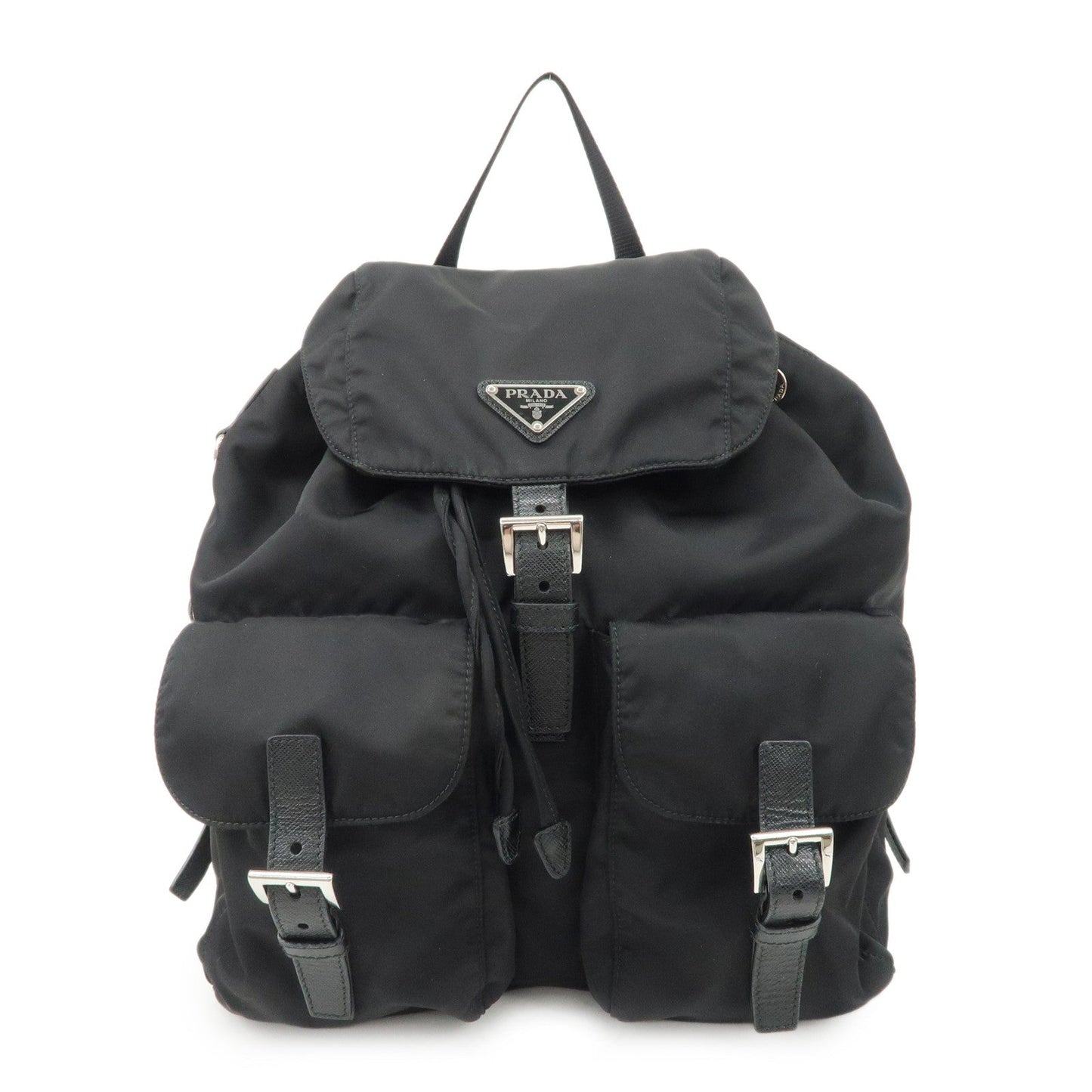 Prada Re- Triangle Back Pack d Leather Nylon Black Handbag