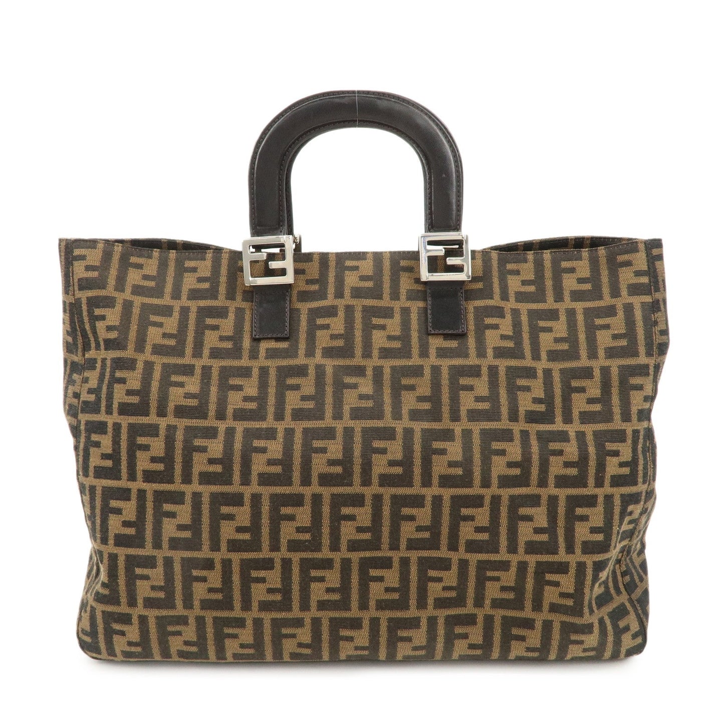 Fendi Tote Bag Zucca d Leather Canvas Black Brown Black D