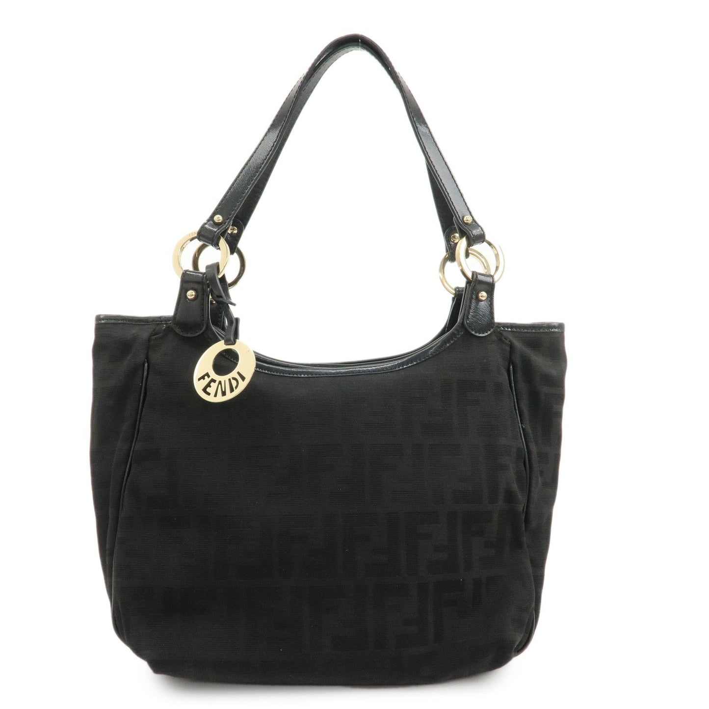 Fendi Tote Bag Zucca Hand Bag d Leather Canvas Black