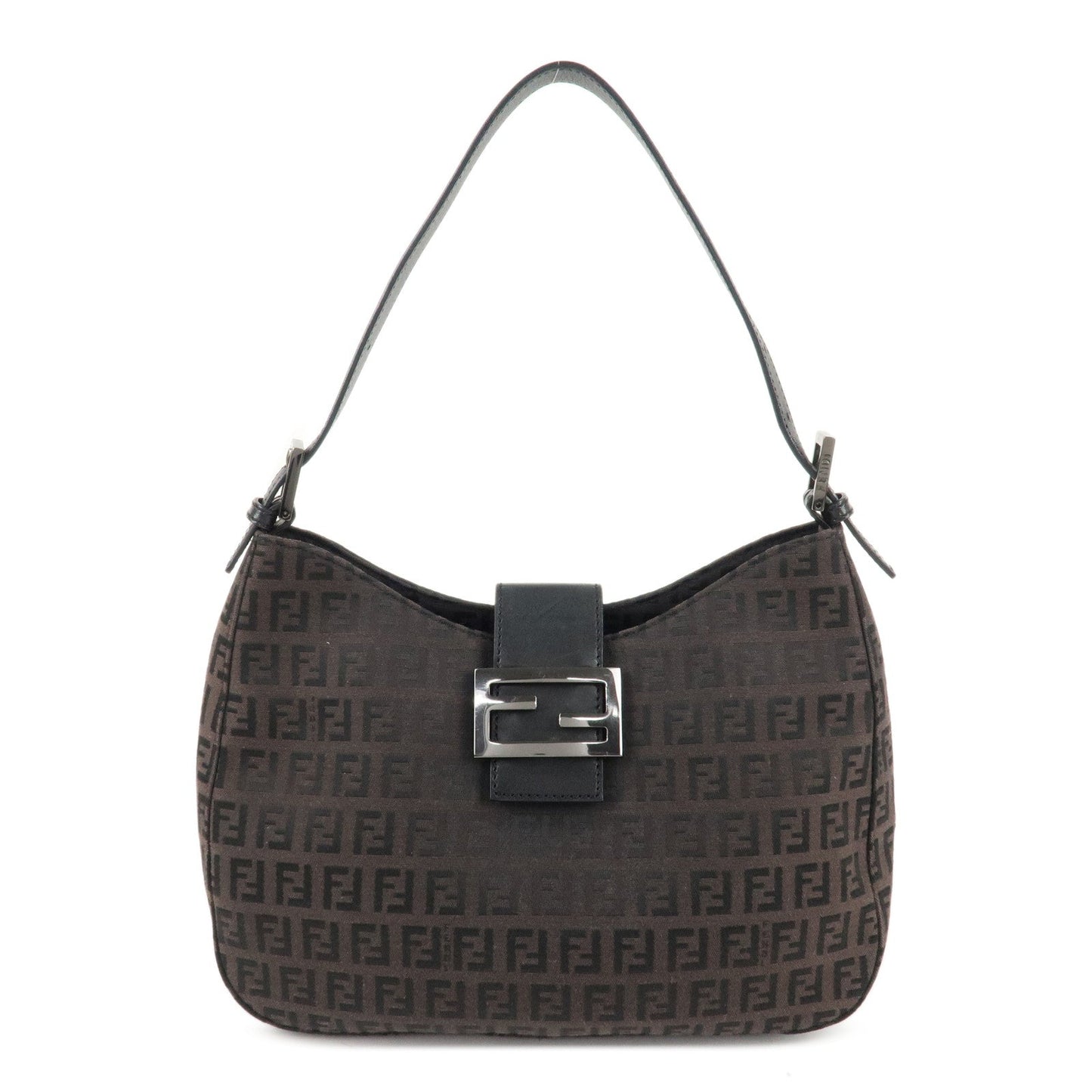 Fendi Shoulder Bag Zucchino d 2 Leather Canvas Black