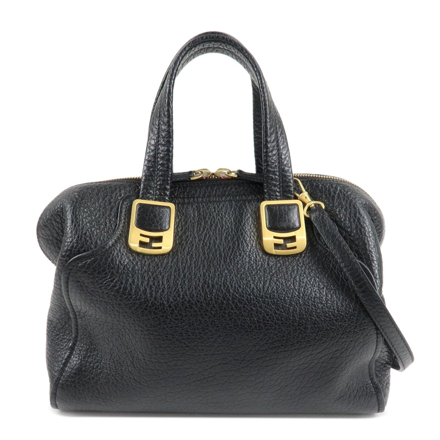 Fendi Chameleon Bag Hand Bag d Leather Black Handbag