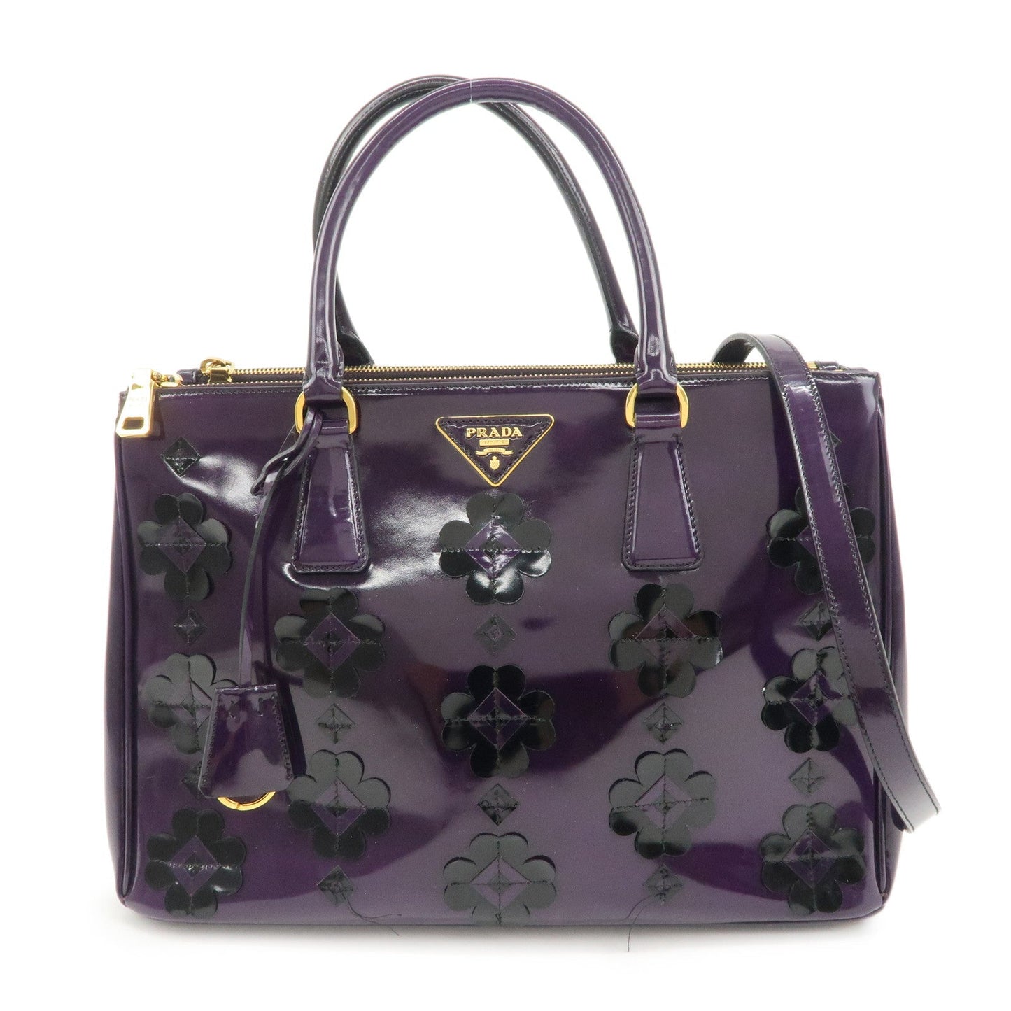 Prada Shoulder Bag 2Way Flower Motif d Leather Patent