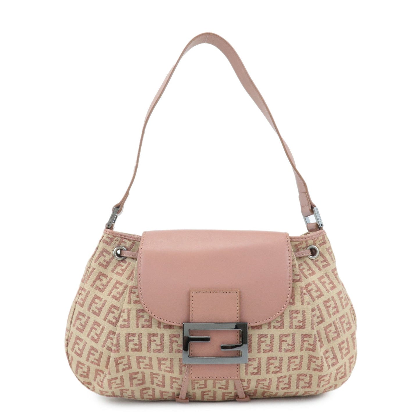 Fendi Shoulder Bag Zucchino d Leather Canvas Beige Beige Pink D