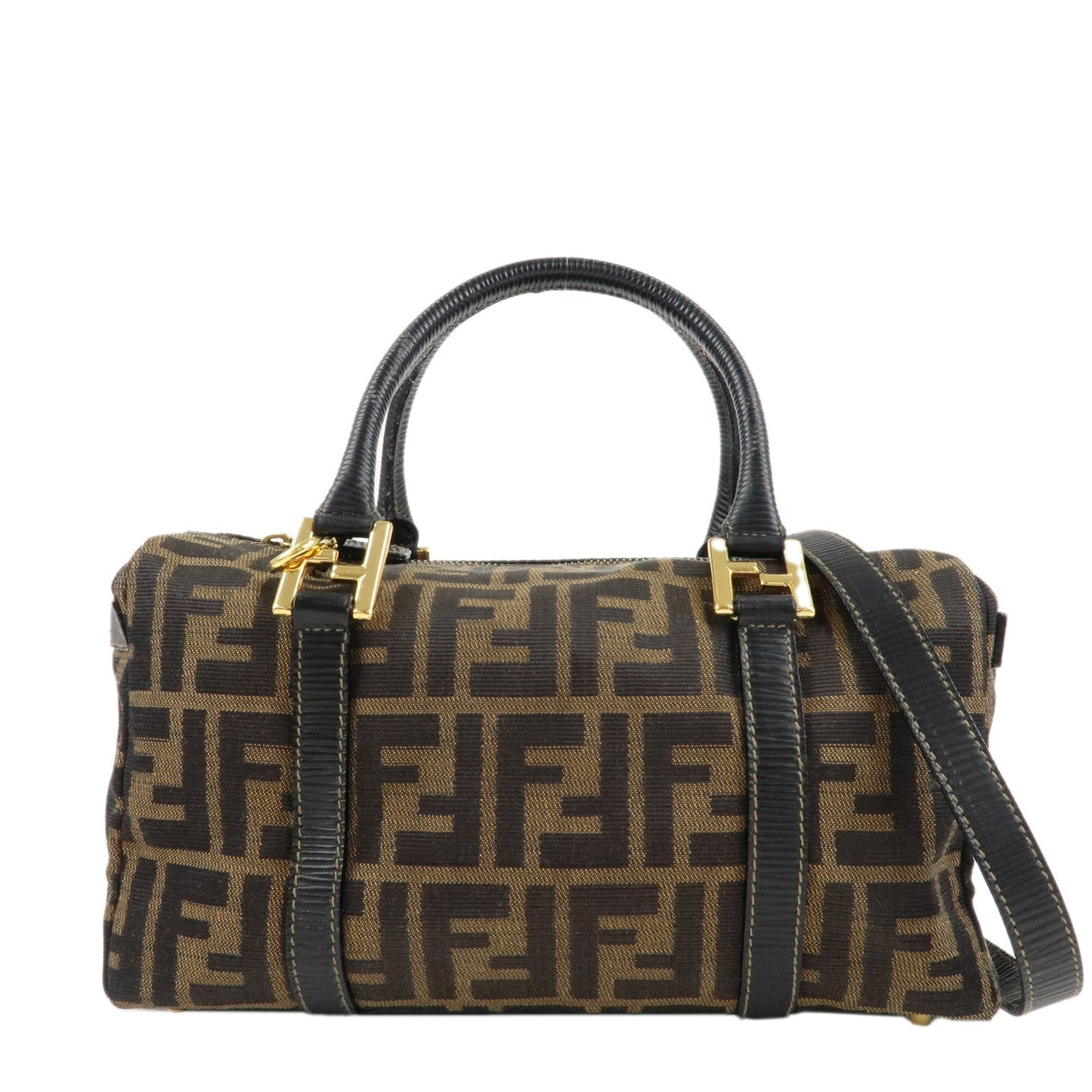 Fendi Zucca Bag d Leather Canvas Black Handbag