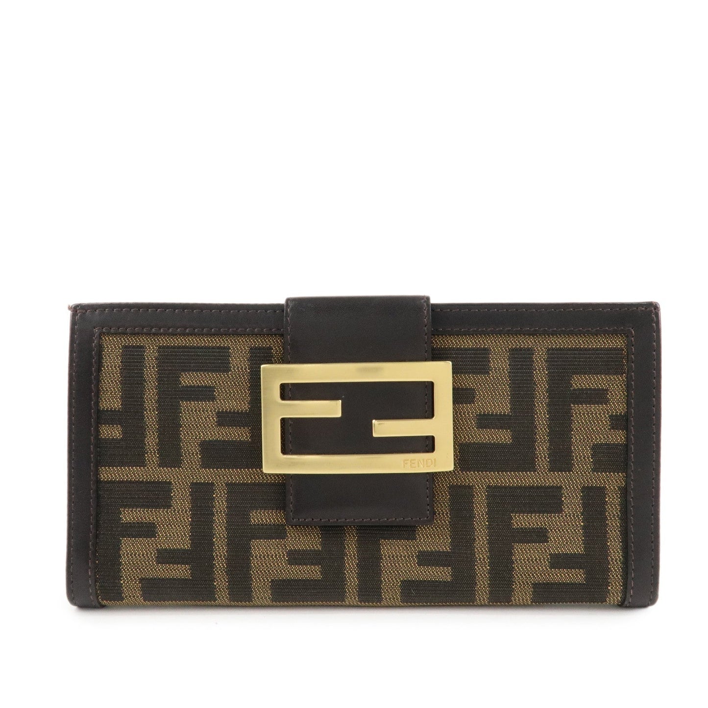 Fendi Zucca Long Bi-fold Wallet d Leather Canvas Brown Handbag