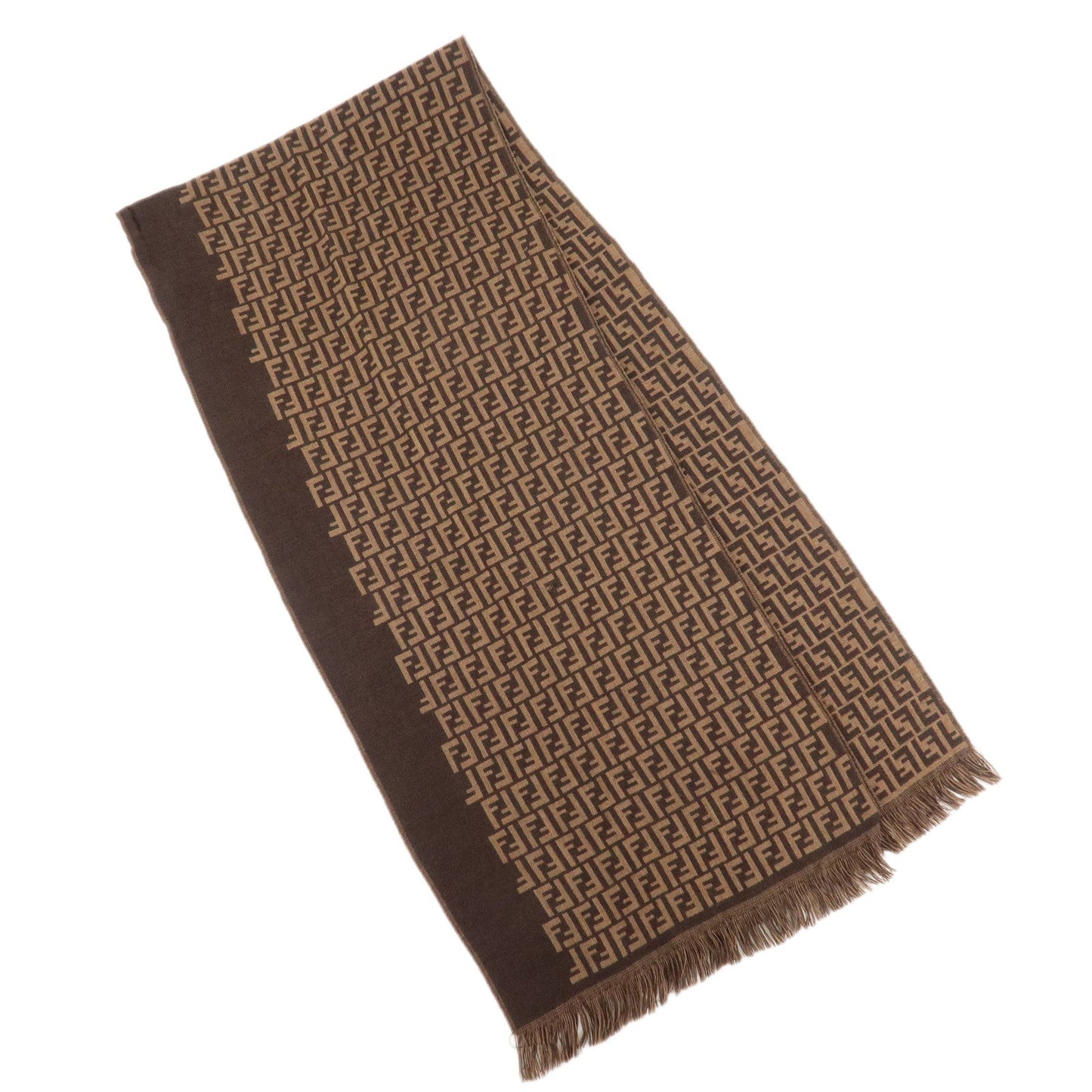 Fendi Zucchino Wool 100% Scarf d Black Brown