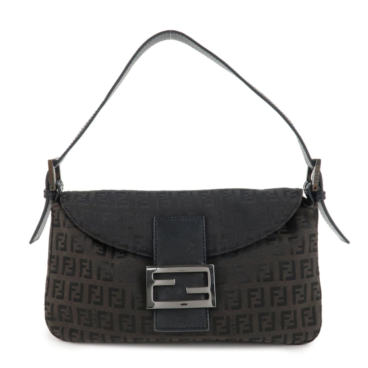 Fendi Shoulder Bag Mamma Baguette Zucchino d 2 Leather Canvas Black