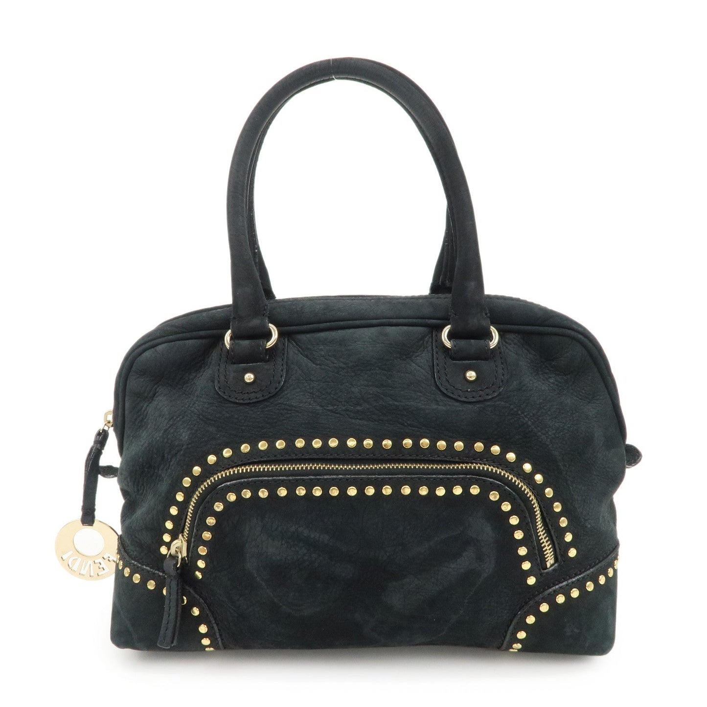 Fendi Bag Studs Boston Bag d Suede Black Mini Mini Bag