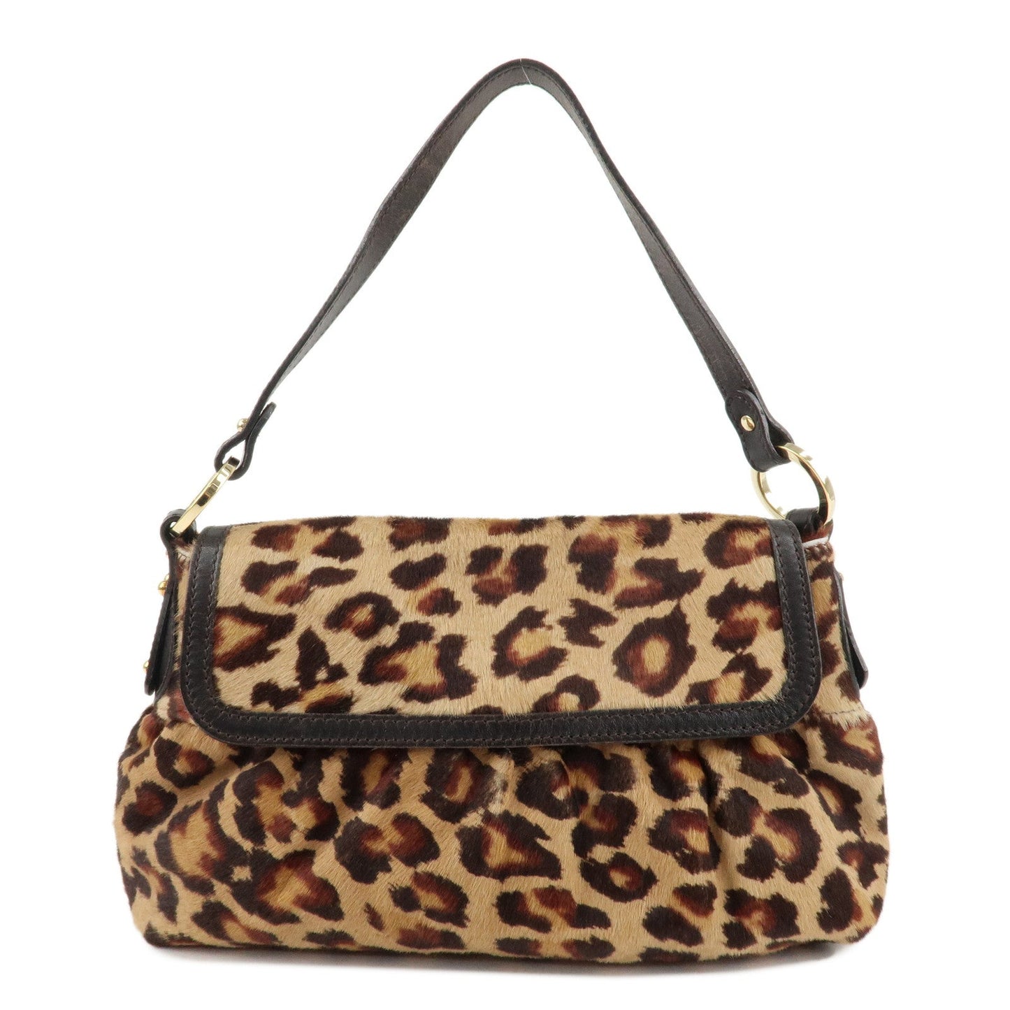 Fendi Shoulder Bag Unborn Calf d Leather Calf Leather Brown Beige Brown D
