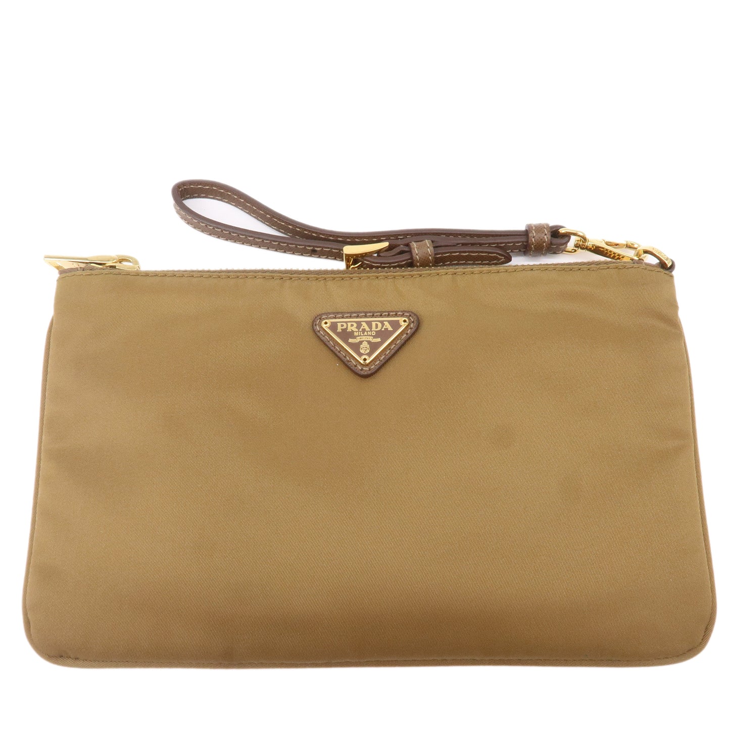 Prada Prada Logo Nylon Leather Clutch Bag Pouch Brown