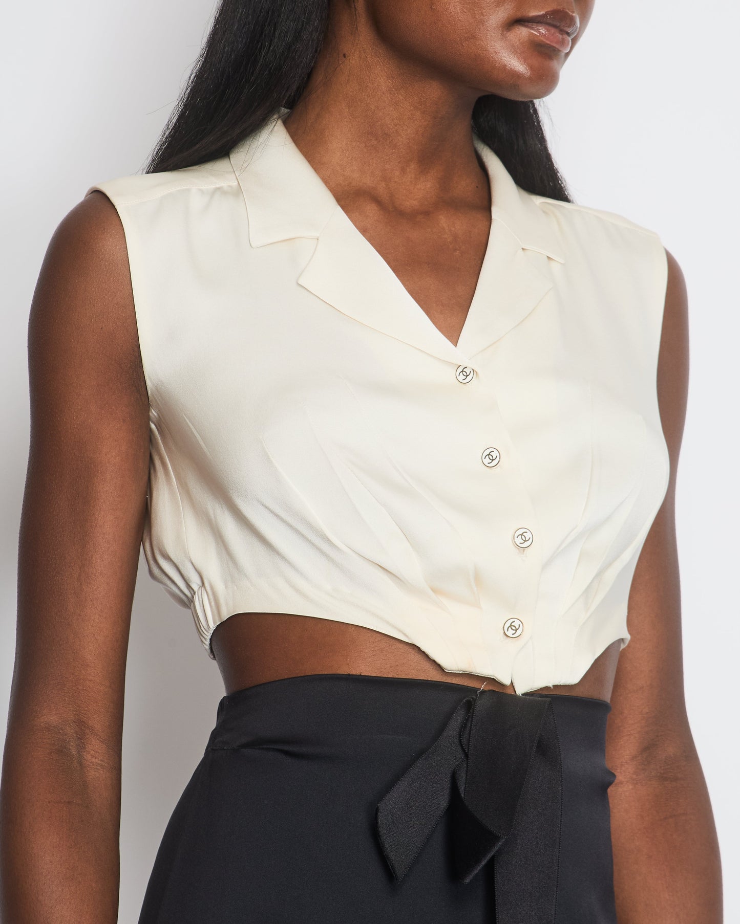 Chanel Silk Cream and Black Cut Out Dress with Bow Detail Size FR 38 (UK 10)
