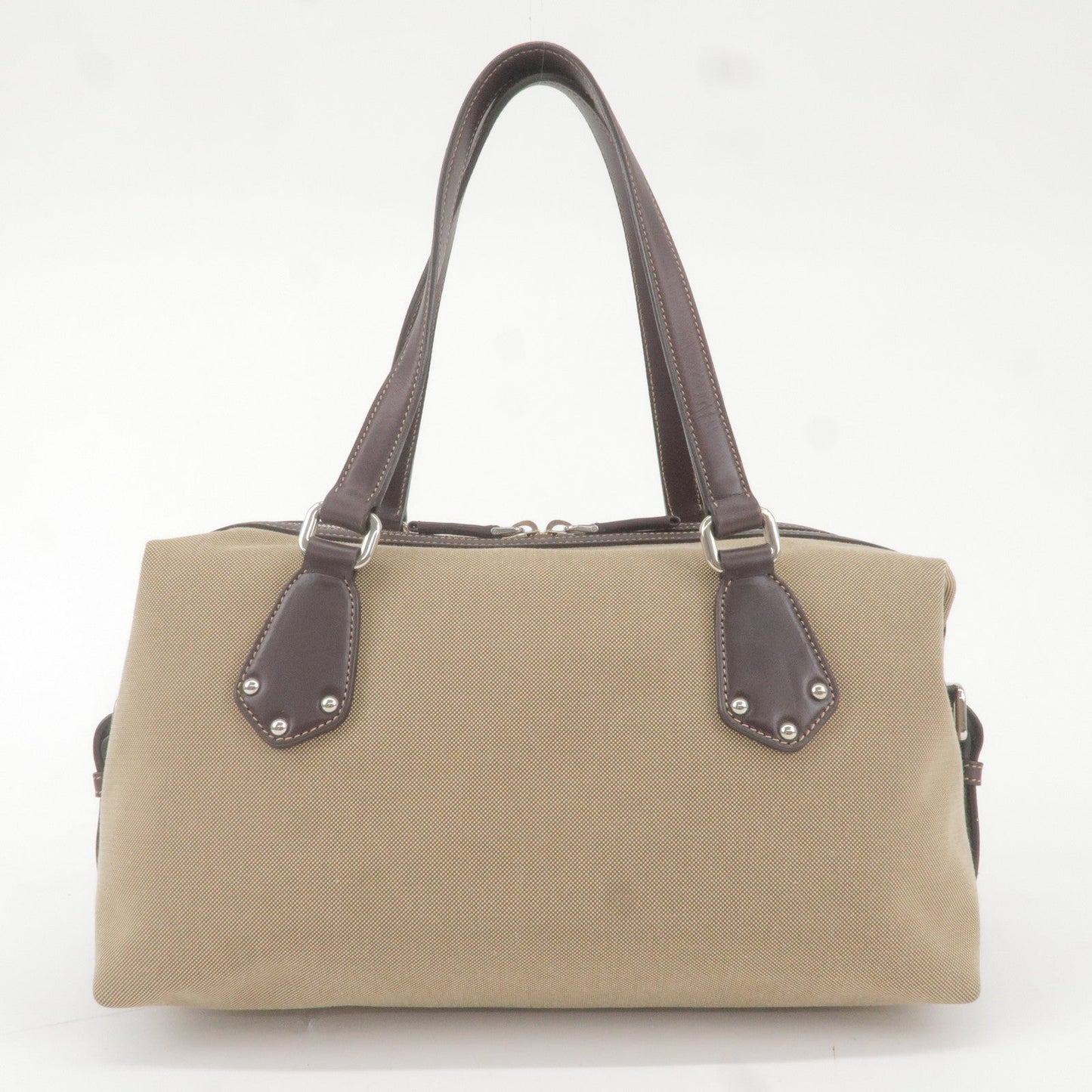 Prada Prada Logo Jacquard Leather Boston Bag Beige Brown Travel Bag