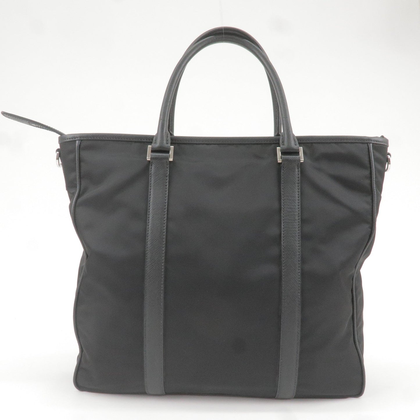 Prada Prada Logo Nylon Leather Tote Bag Nero Black